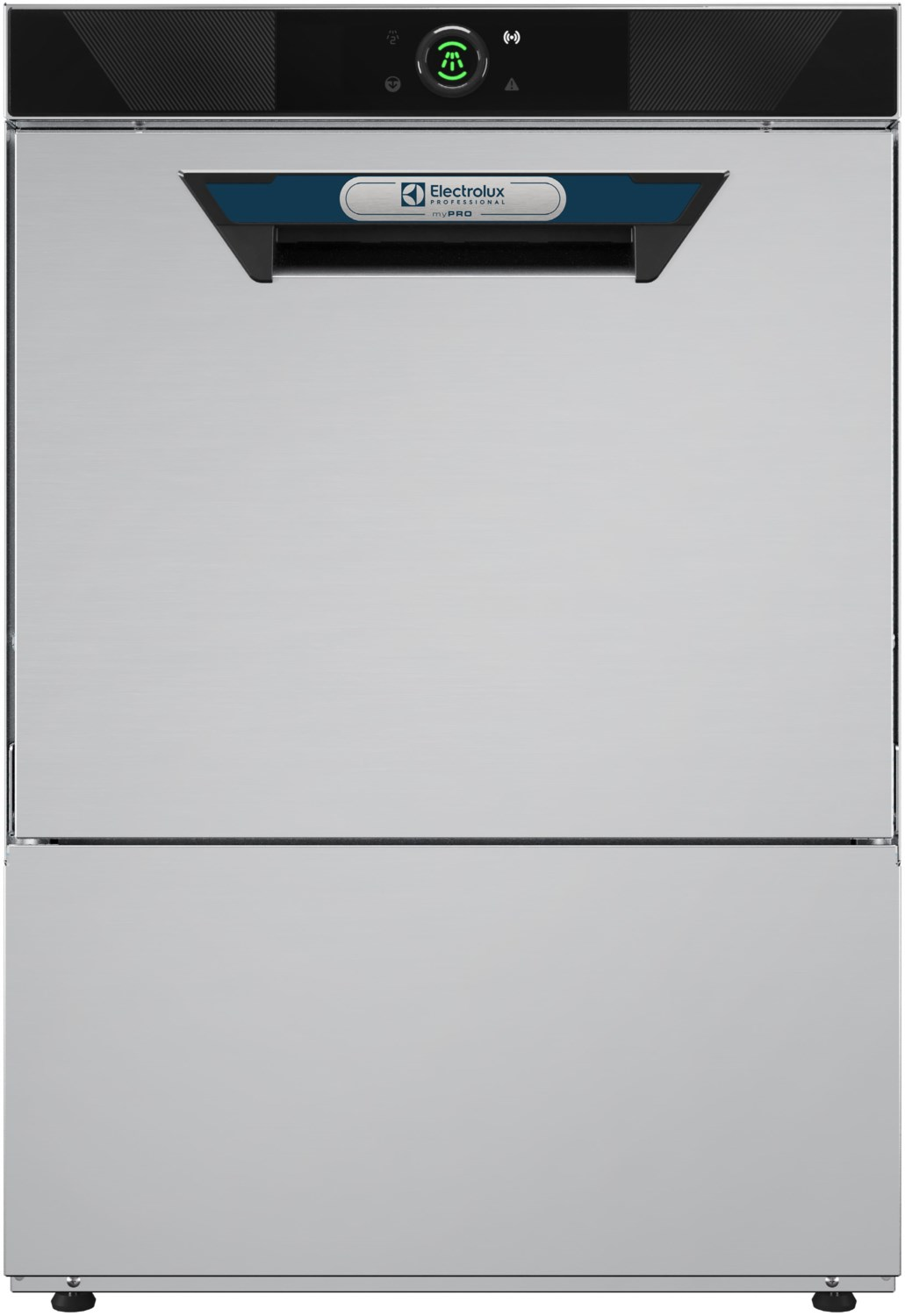 Eine silberne Spülmaschine mit blauem Electrolux-Logo und Bedienfeld.