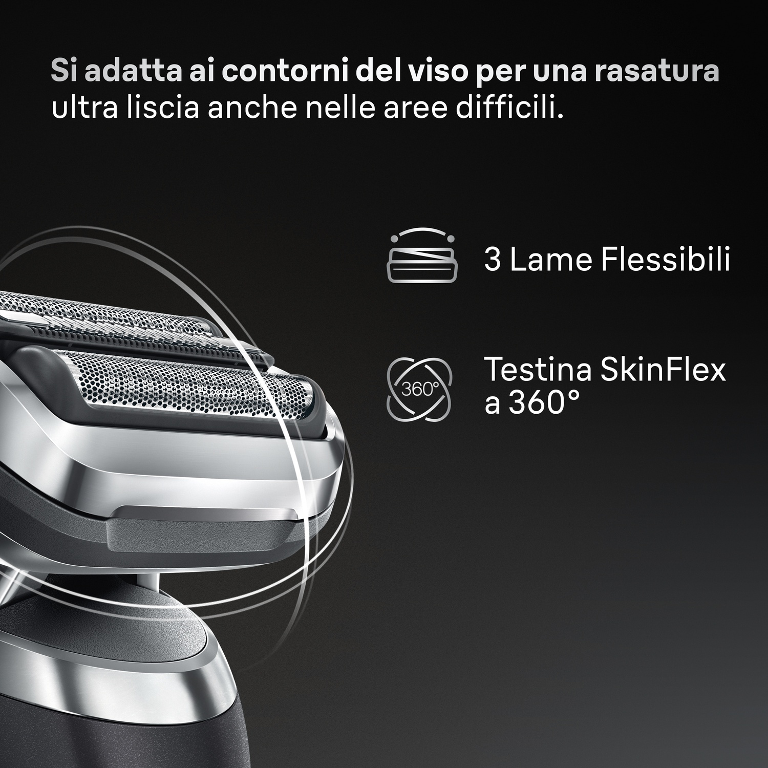 Un rasoio con 3 lame flessibili e testina SkinFlex 360°.