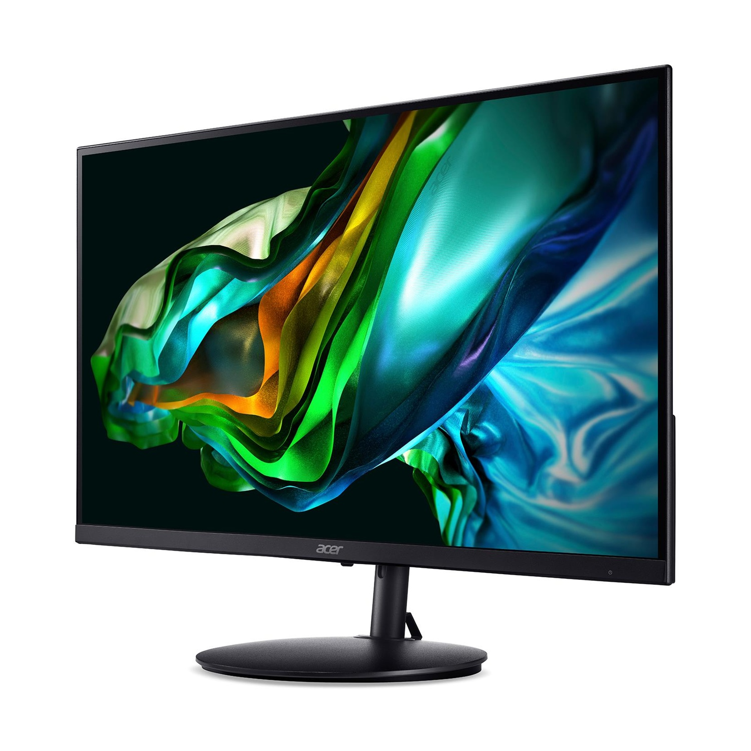 Un monitor Acer nero con uno sfondo astratto colorato e fluttuante.