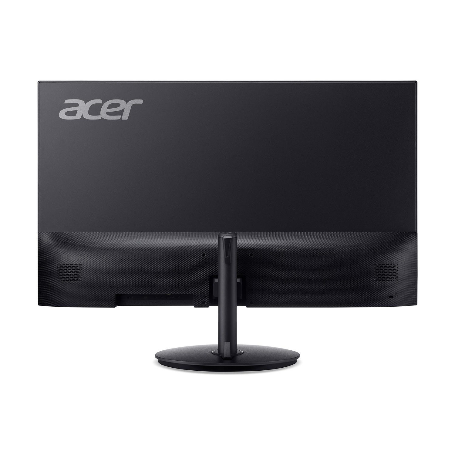Vista posteriore di un monitor Acer nero sul suo supporto con griglie di ventilazione.