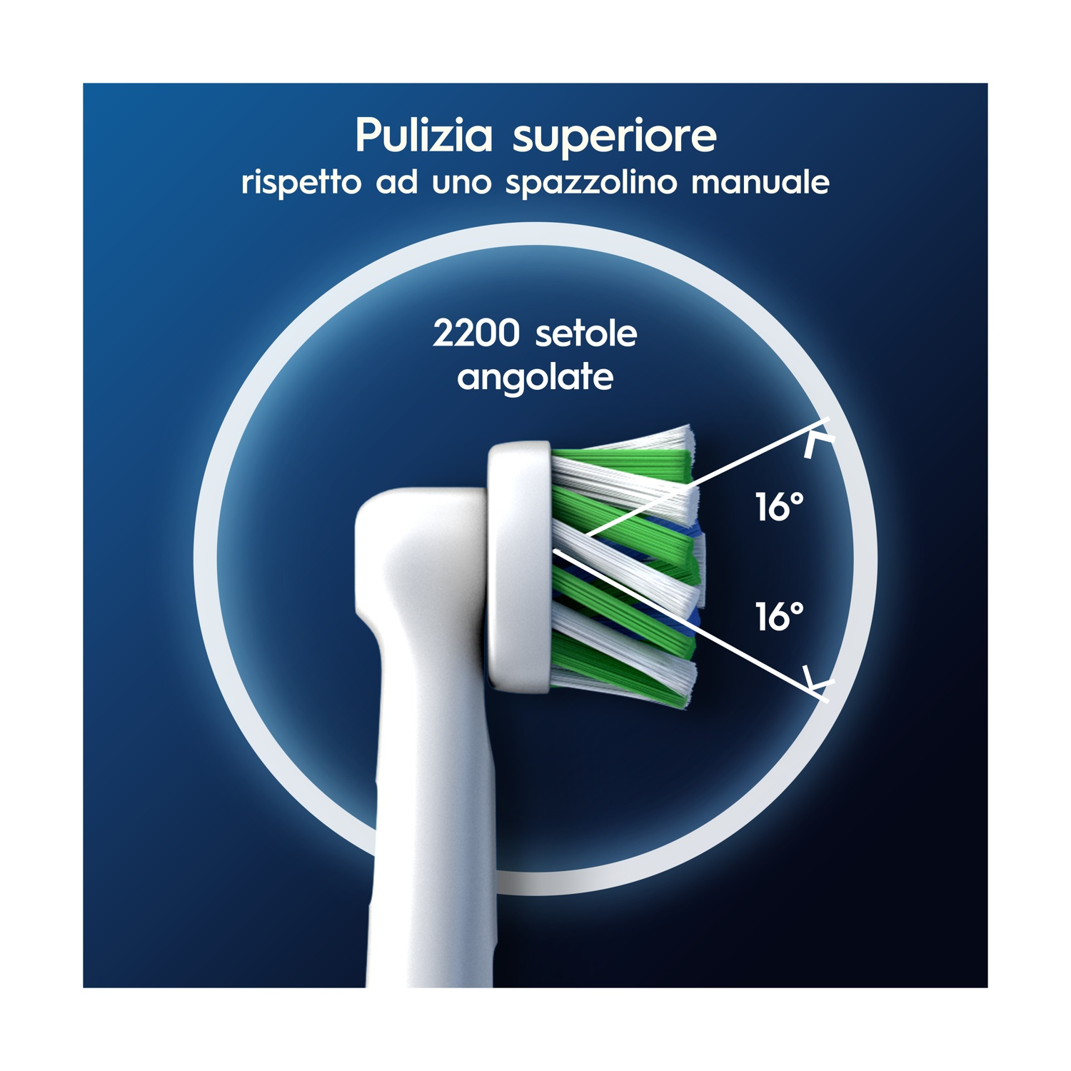 Testina spazzolino elettrico con 2200 setole angolate 16°.