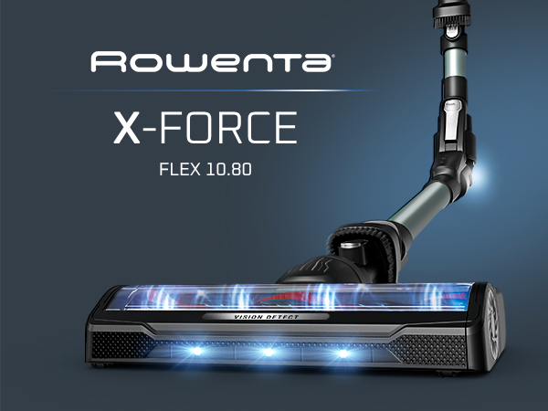 Rowenta X-Force Flex 10.80 Staubsauger mit blauem Licht und Sichtdetektor.