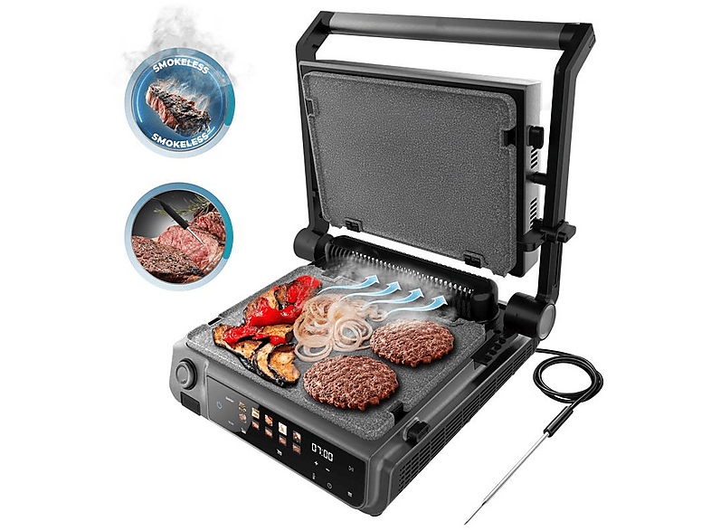 Grill - Cecotec Rock’nGrill 2000 Smash PerfectCook, W, Sonda de temperatura, Smokeless, Función Smash, Placas Reversibles, Negro