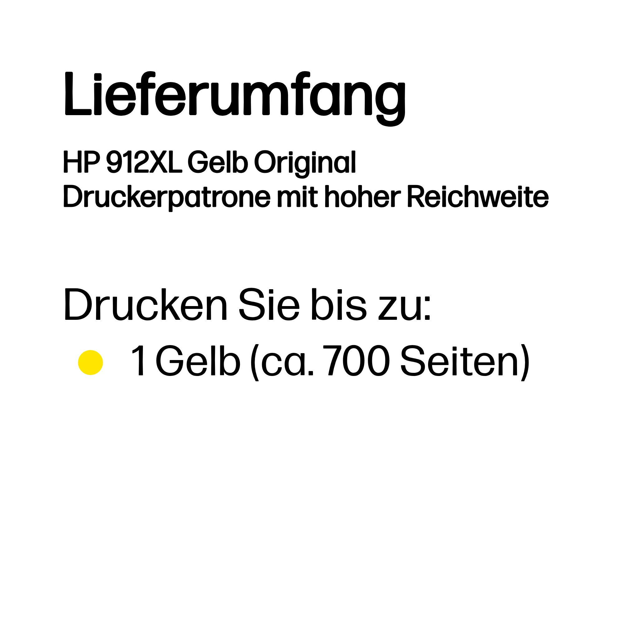 Lieferumfang: HP 912XL Gelb Druckerpatrone, ca. 700 Seiten.