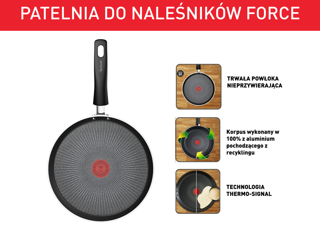 Patelnia do naleśników z czarnym uchwytem i powłoką nieprzywierającą.