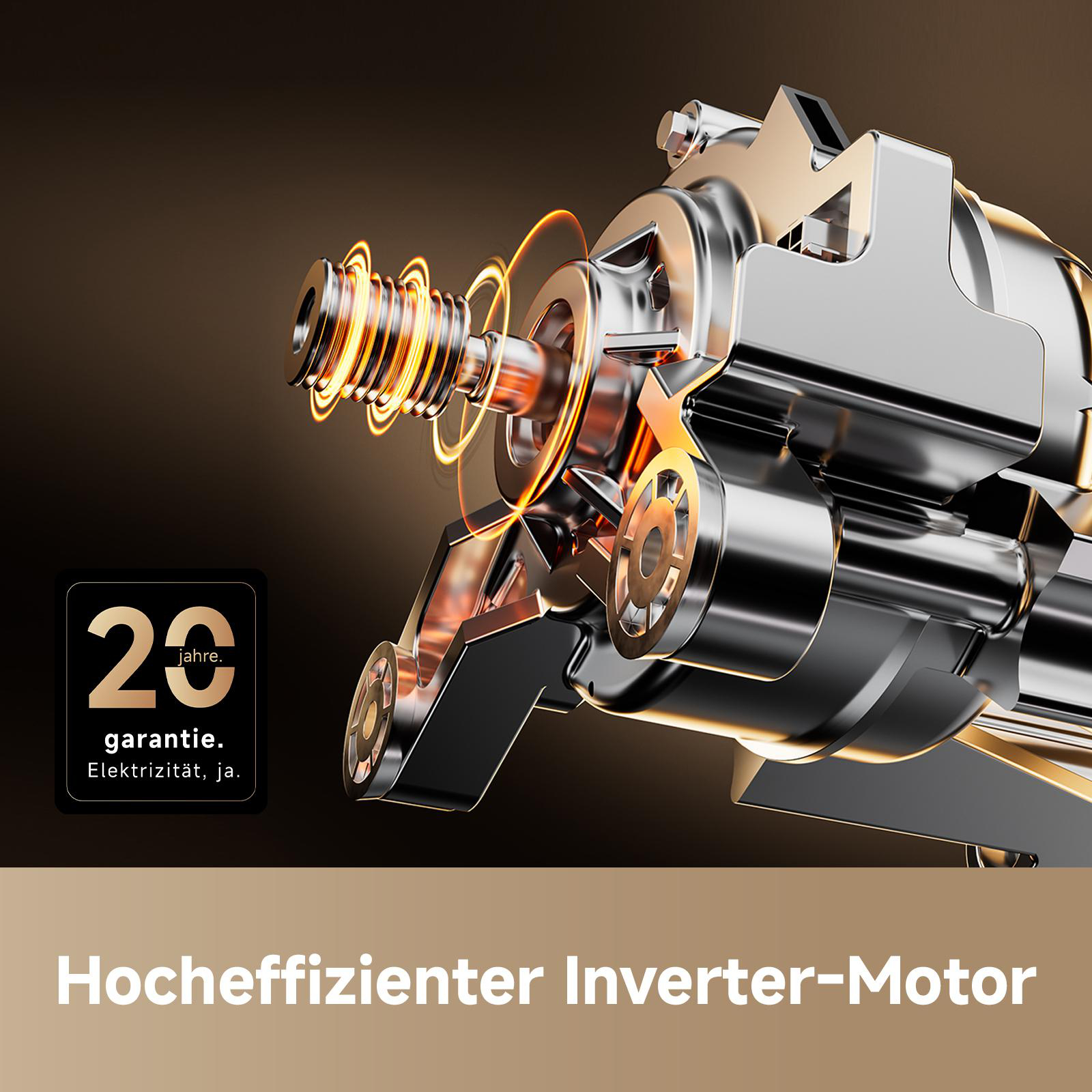 Ein hochmoderner Inverter-Motor mit 20 Jahren Garantie.