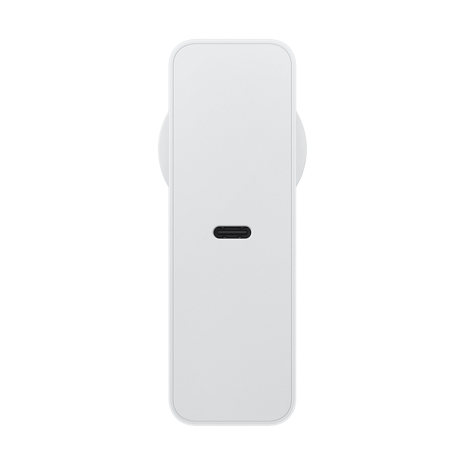 Un dispositivo bianco e rettangolare con angoli arrotondati e una porta USB-C.