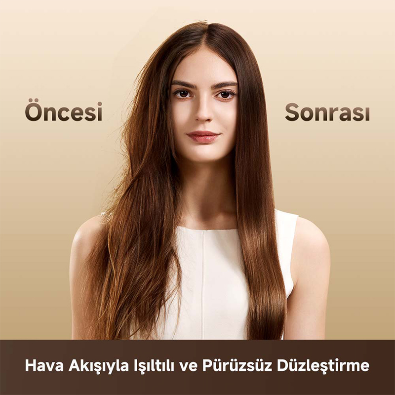 Kadının solunda parlak, düzgün saçları, sağında dağınık saçları var.
