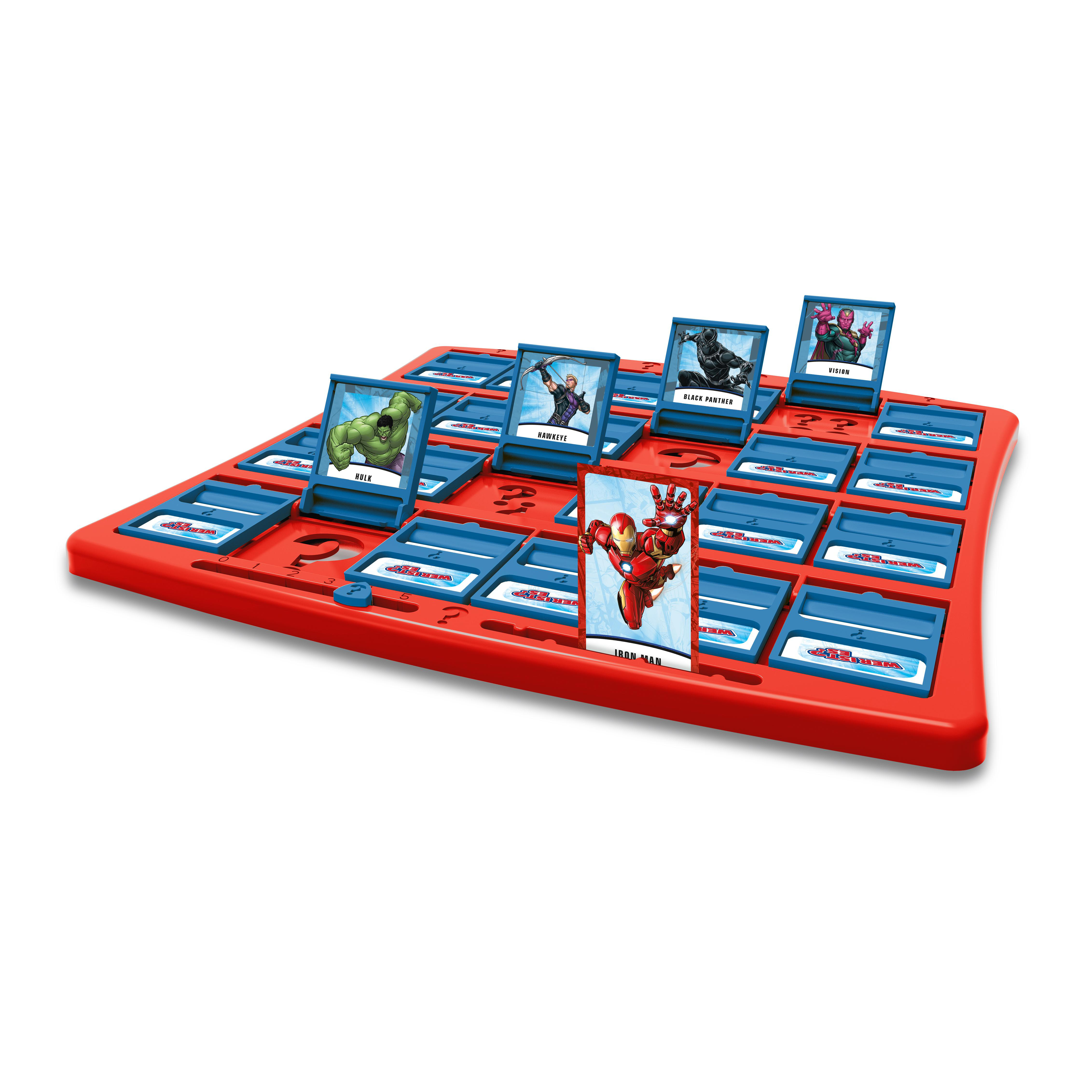 Marvel-Charakterspielbrett mit Charakterkarten wie Hulk, Hawkeye, Iron Man.