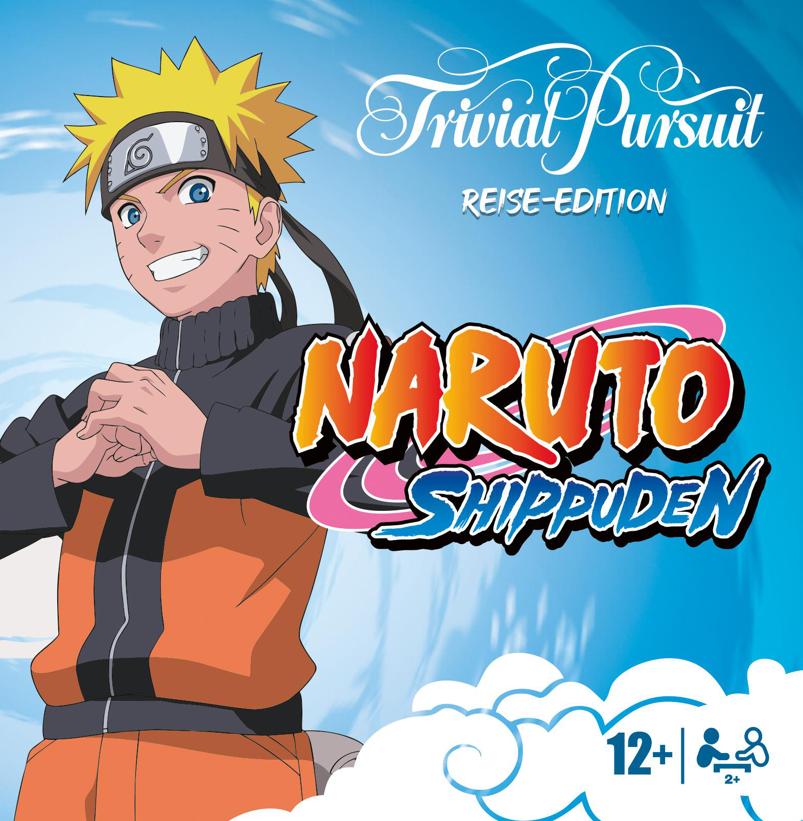 Naruto Shippuden Trivial Pursuit Reise-Edition mit Naruto im Vordergrund.