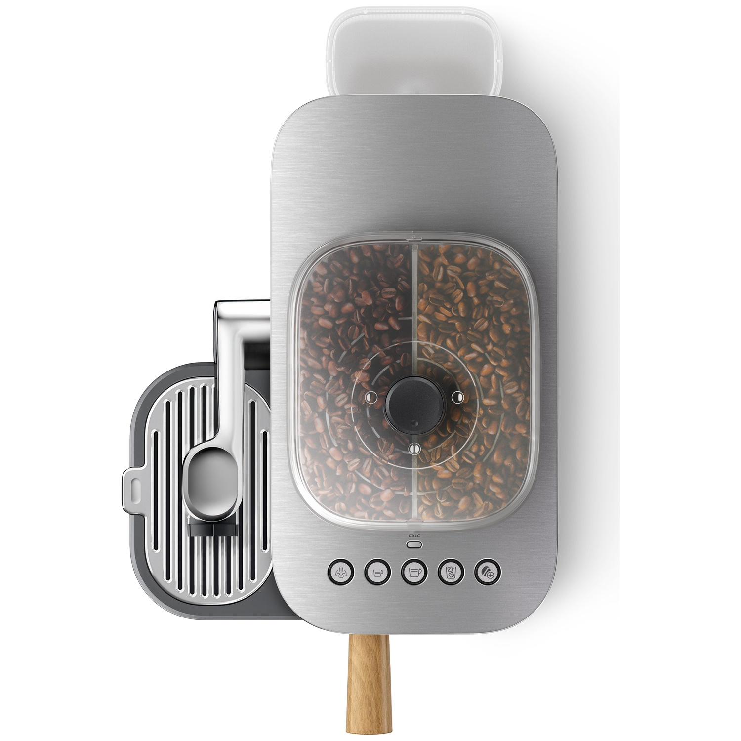 Coffee machine with bean hopper and control panel