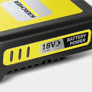 Żółto-czarny akumulator 18V i 2,5 Ah.