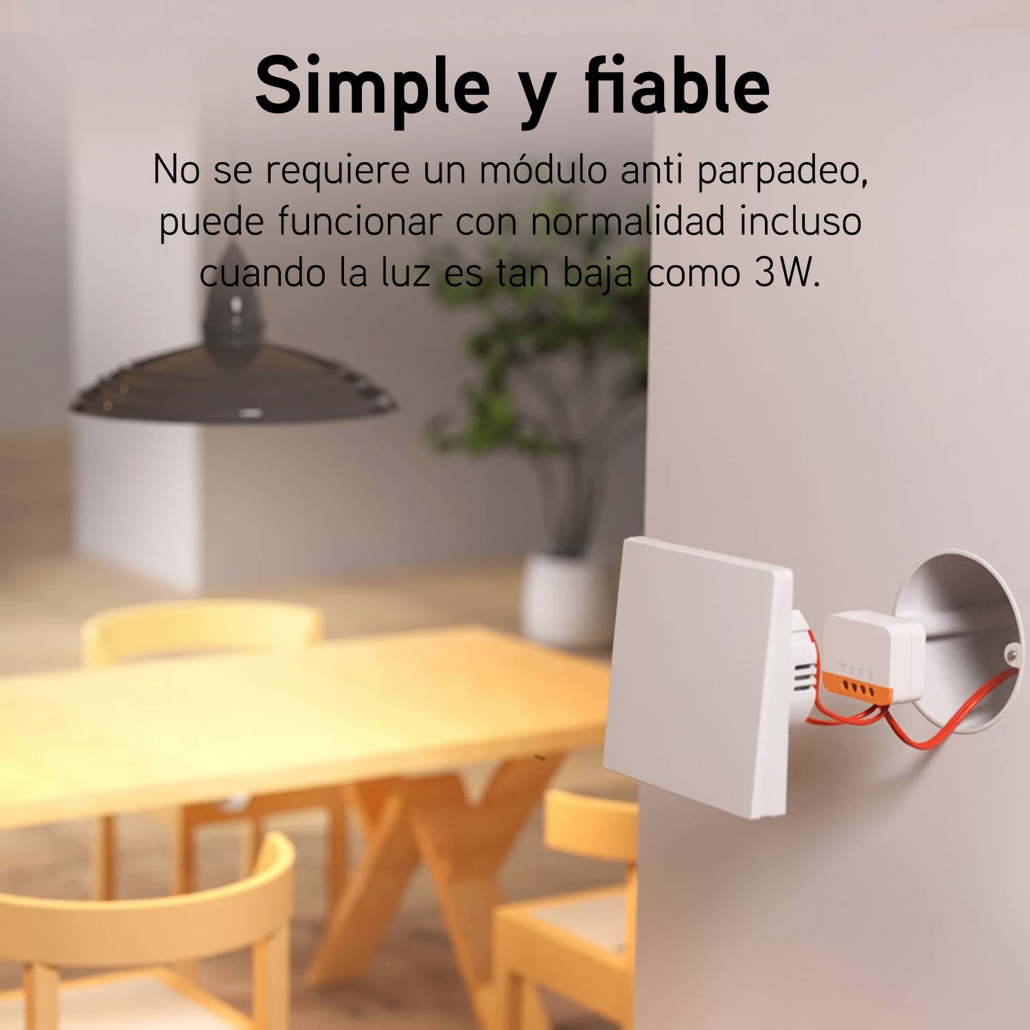 Un adaptador de interruptor de luz blanco con cables rojos, montado en una pared.