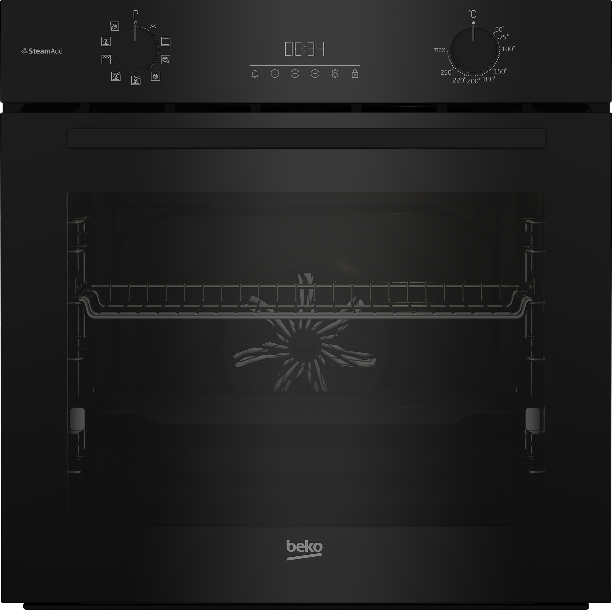 BEKO BCBIS17300KSB Beépíthető sütő, teleszkópos sín, gőztisztítás, Soft Close, LED kijelző, 72 l, fekete