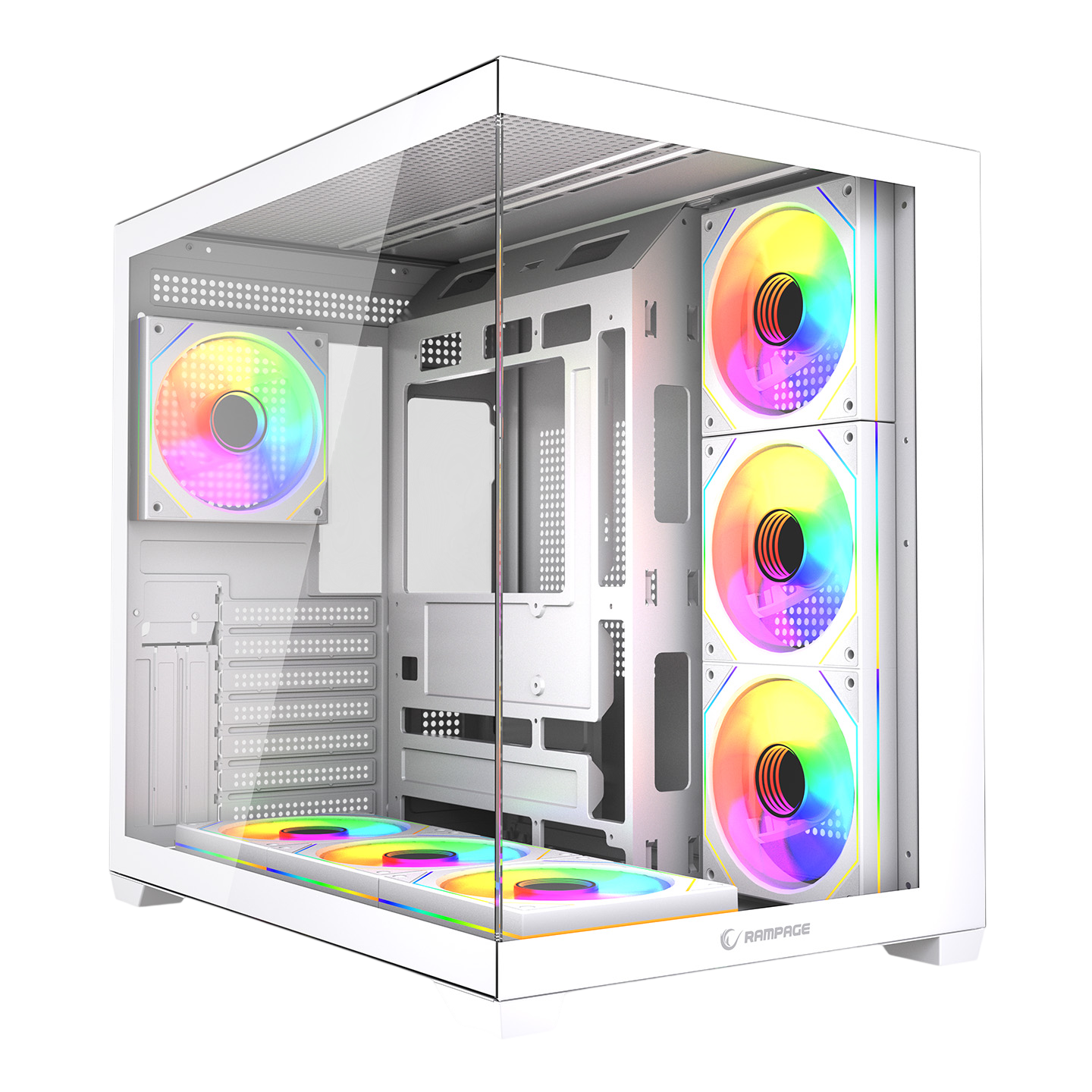 RAMPAGE Ares Temperli Camlı 750W PSU Dahil Beyaz RGB Fanlı