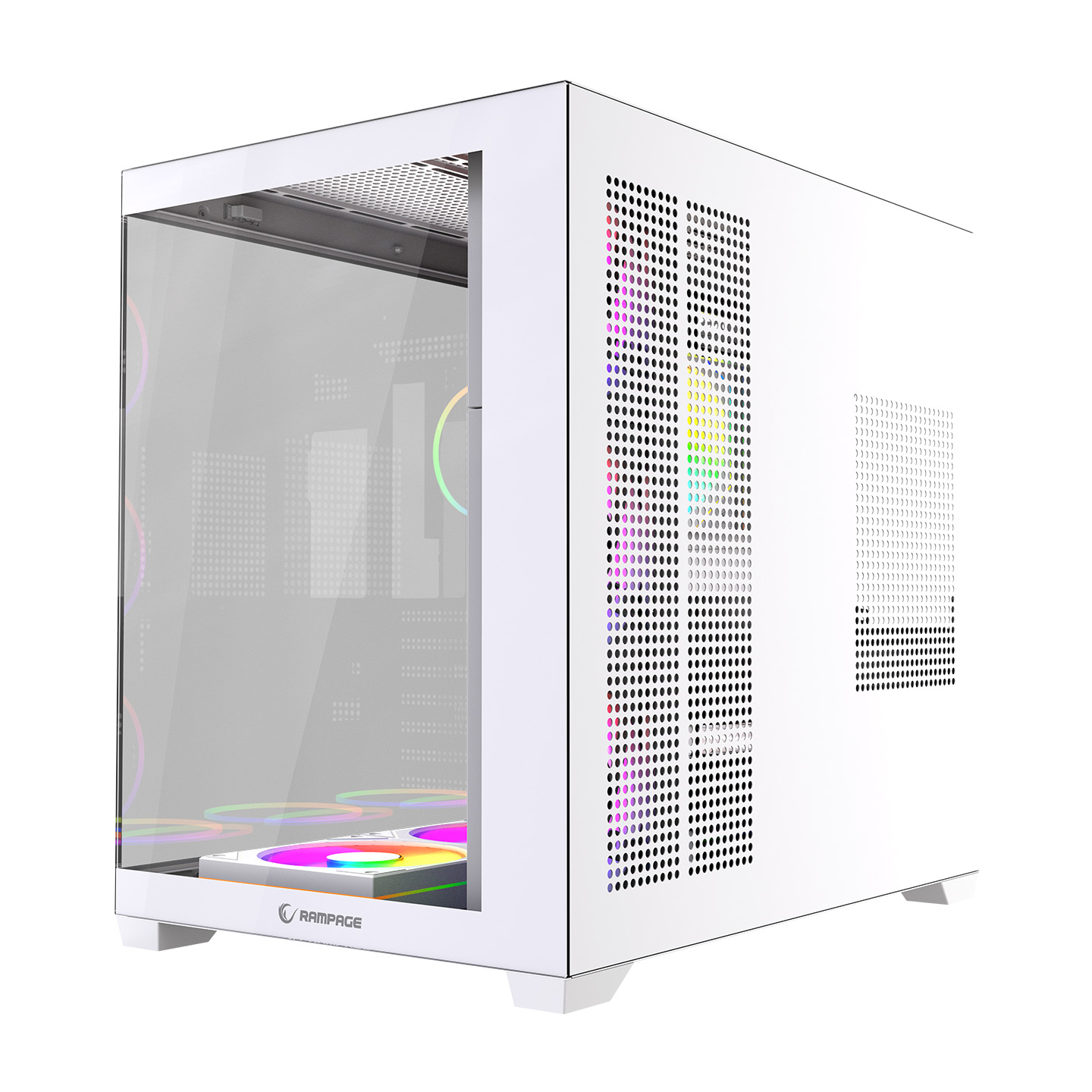 Cam ön ve RGB fanlı beyaz bilgisayar kasası.