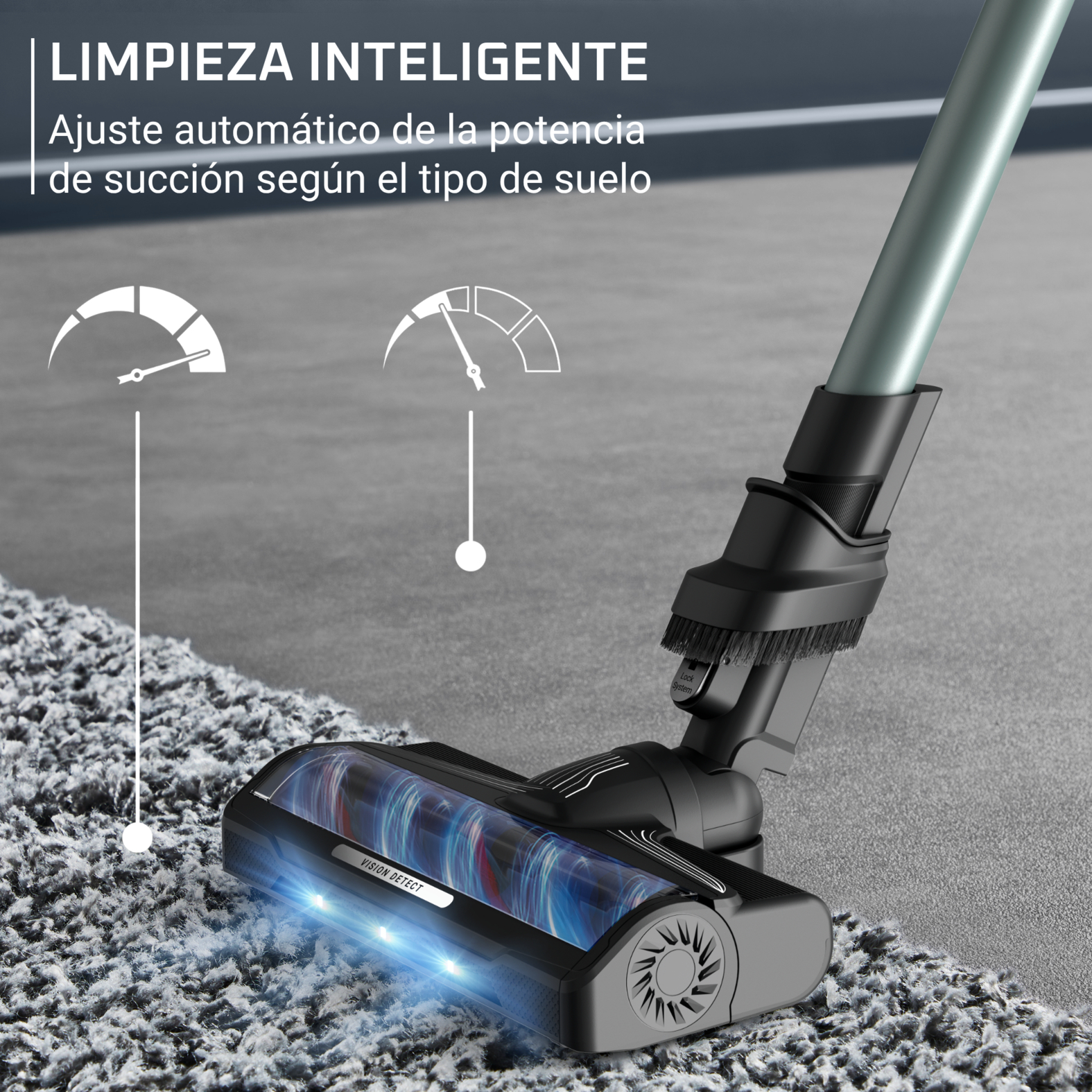 Limpieza inteligente. Ajuste automatico de la potencia de succion segun el tipo de suelo