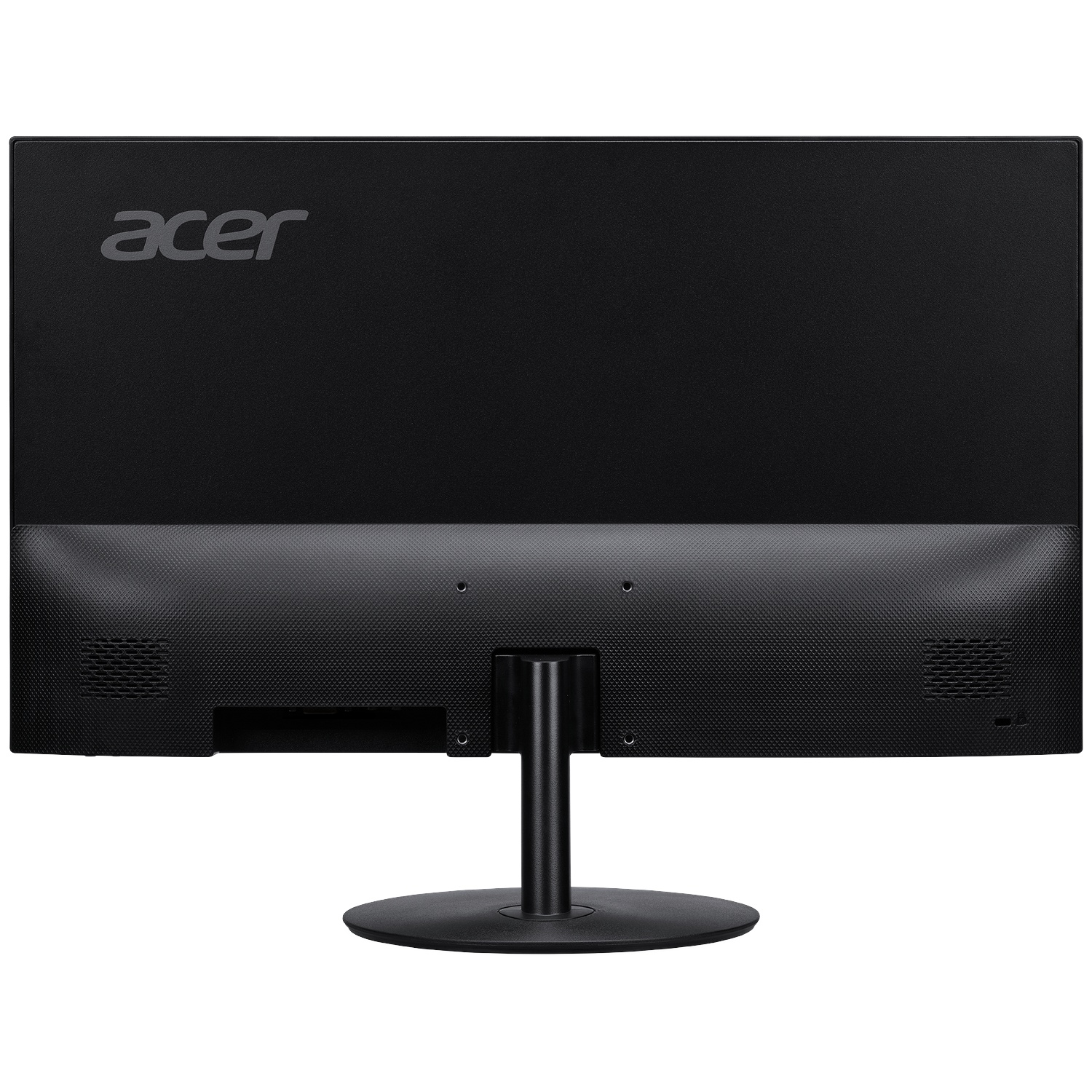 Back view of a black Acer monitor with its stand.