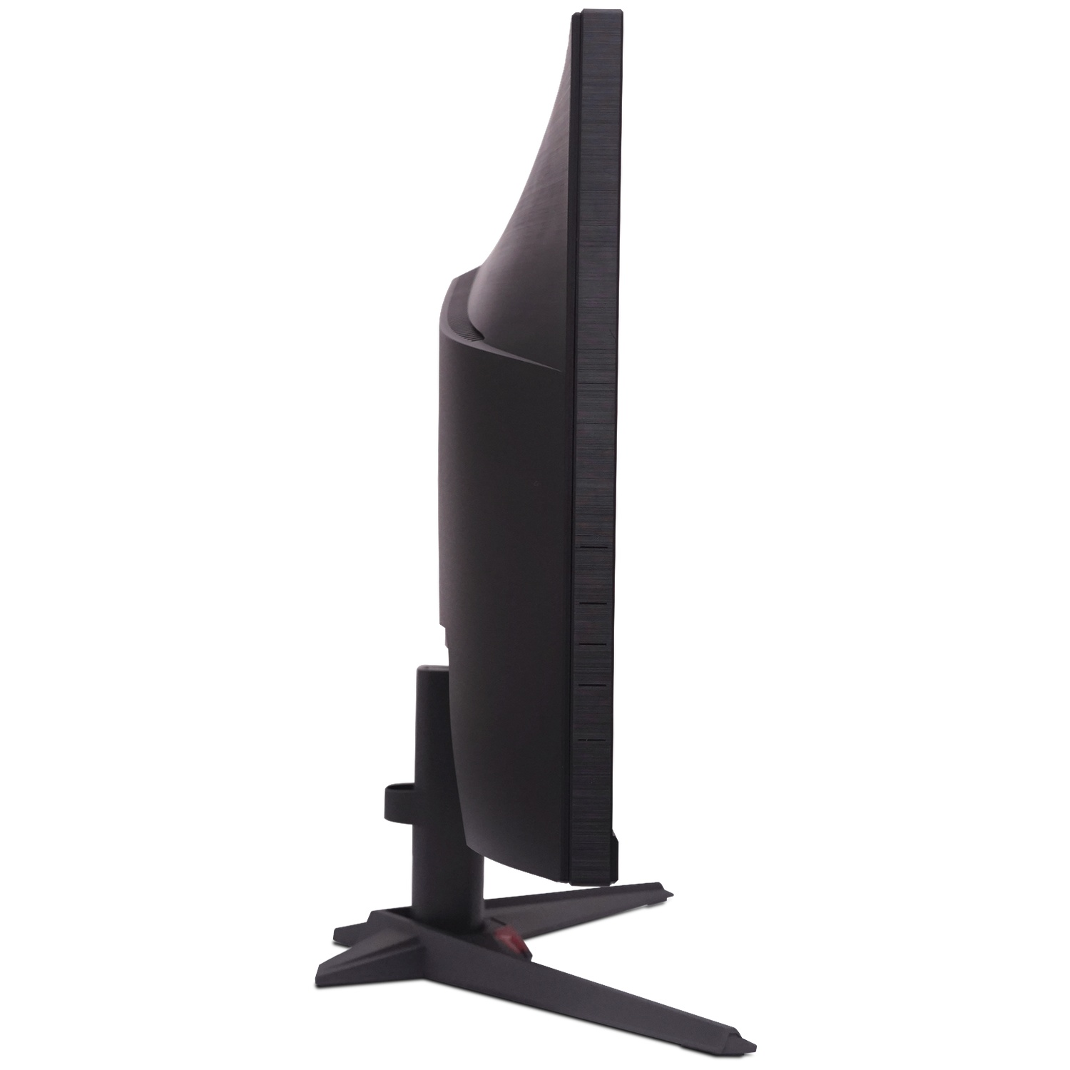 Side view of a black computer monitor on a white background.