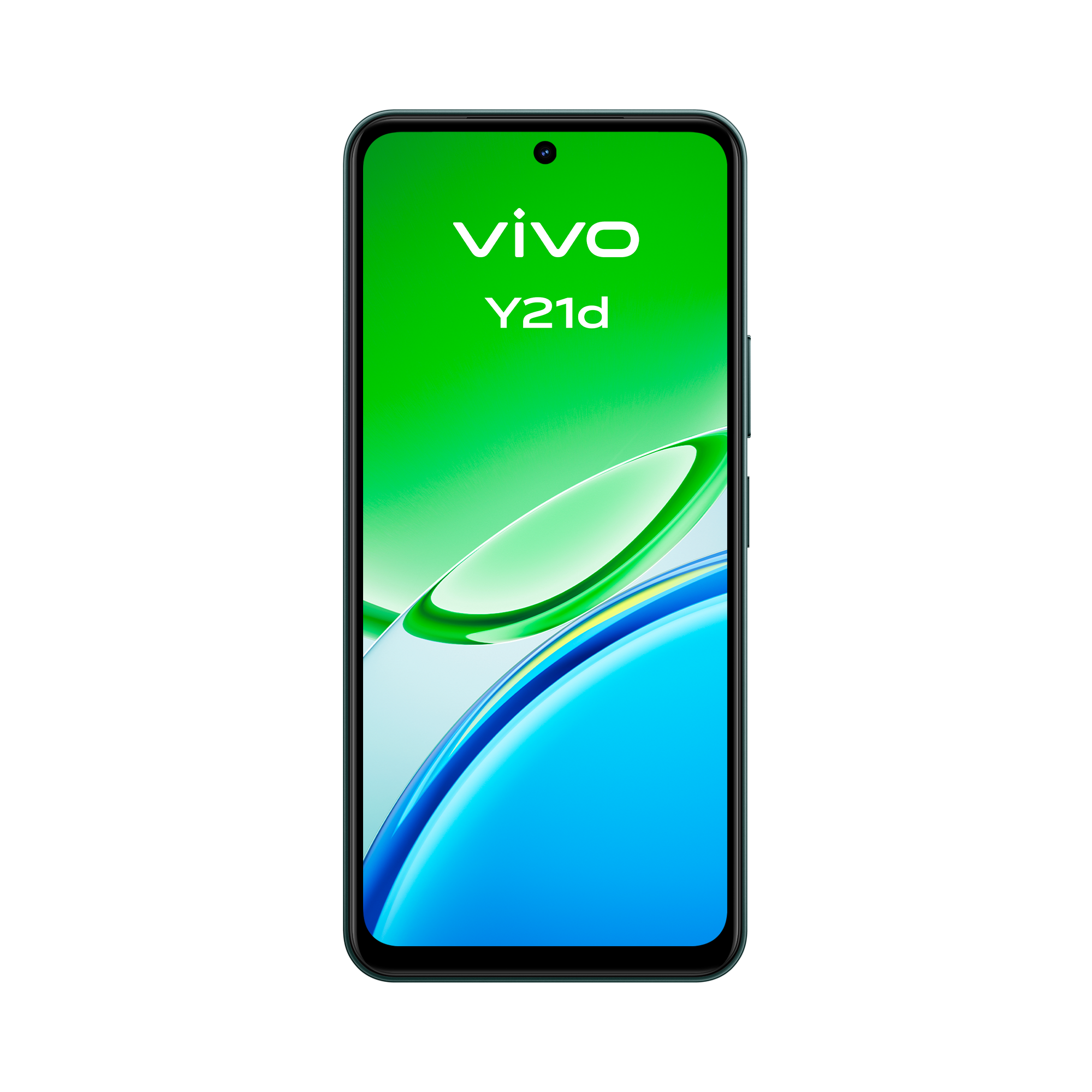 Un smartphone Vivo Y21d con fondo verde y azul.