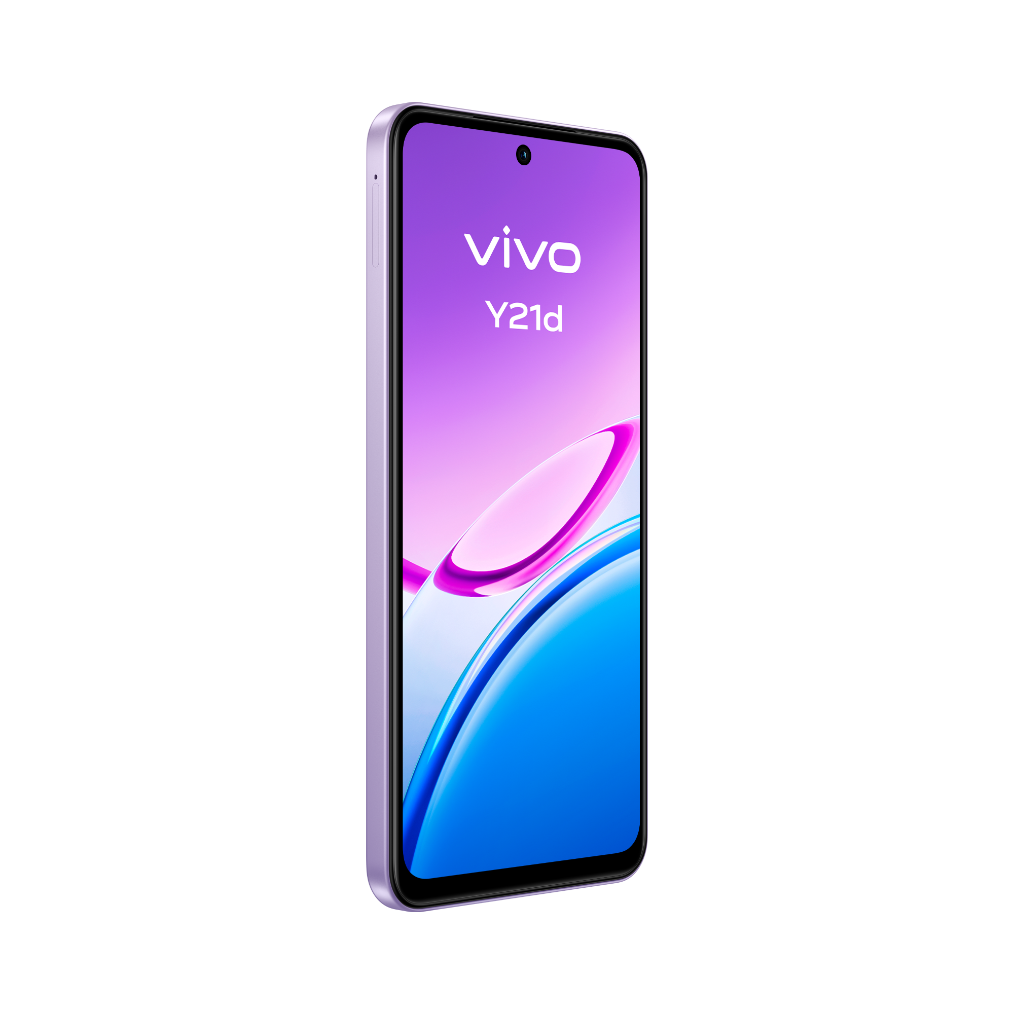 Un smartphone Vivo Y21d morado con pantalla degradada de morado a azul.