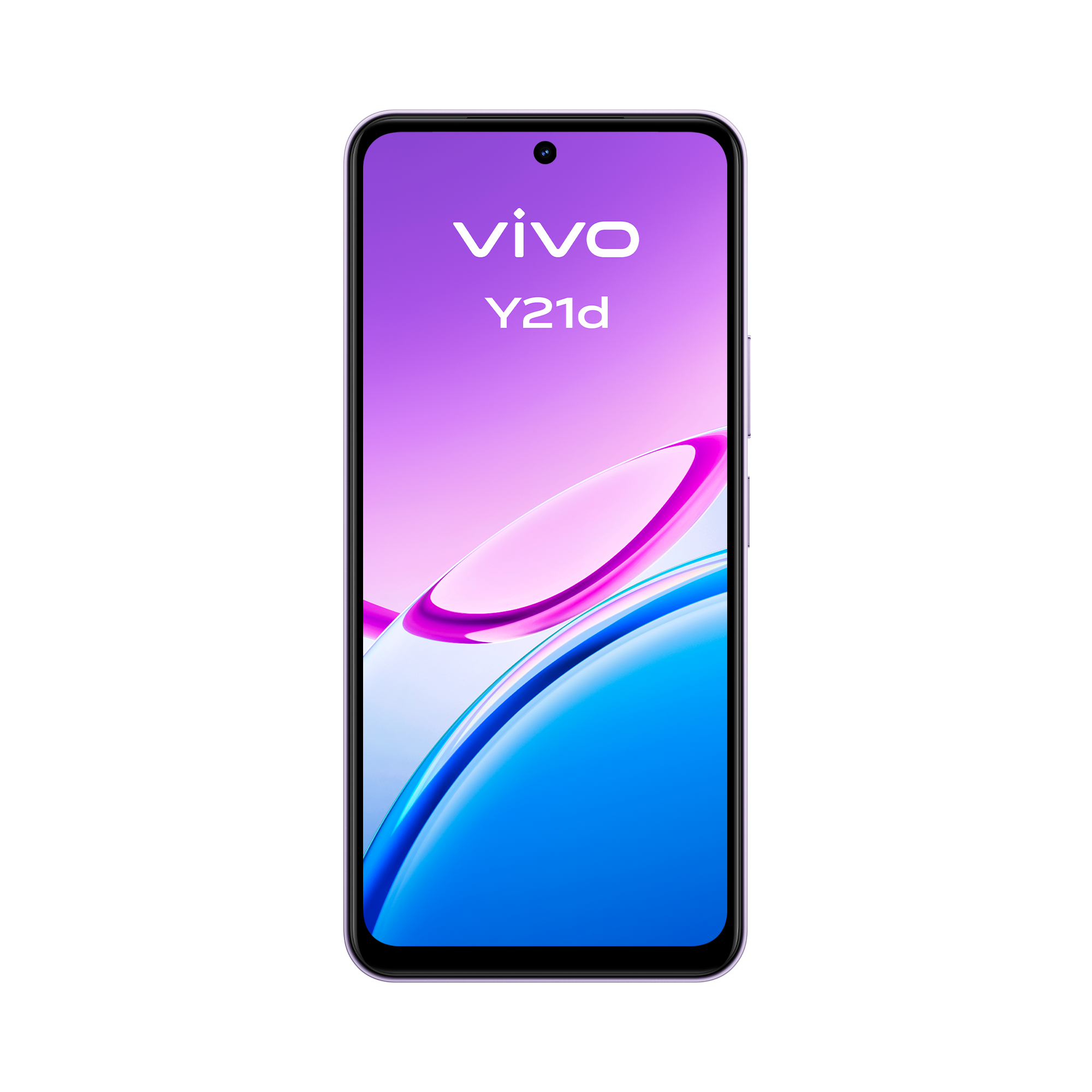 Un smartphone Vivo Y21d con un gráfico de fondo morado y azul.