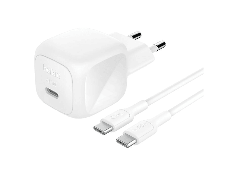 Cargador móvil - Belkin BoostCharge de pared compacto USB-C 45 W + cable USB-C, Universal, Blanco