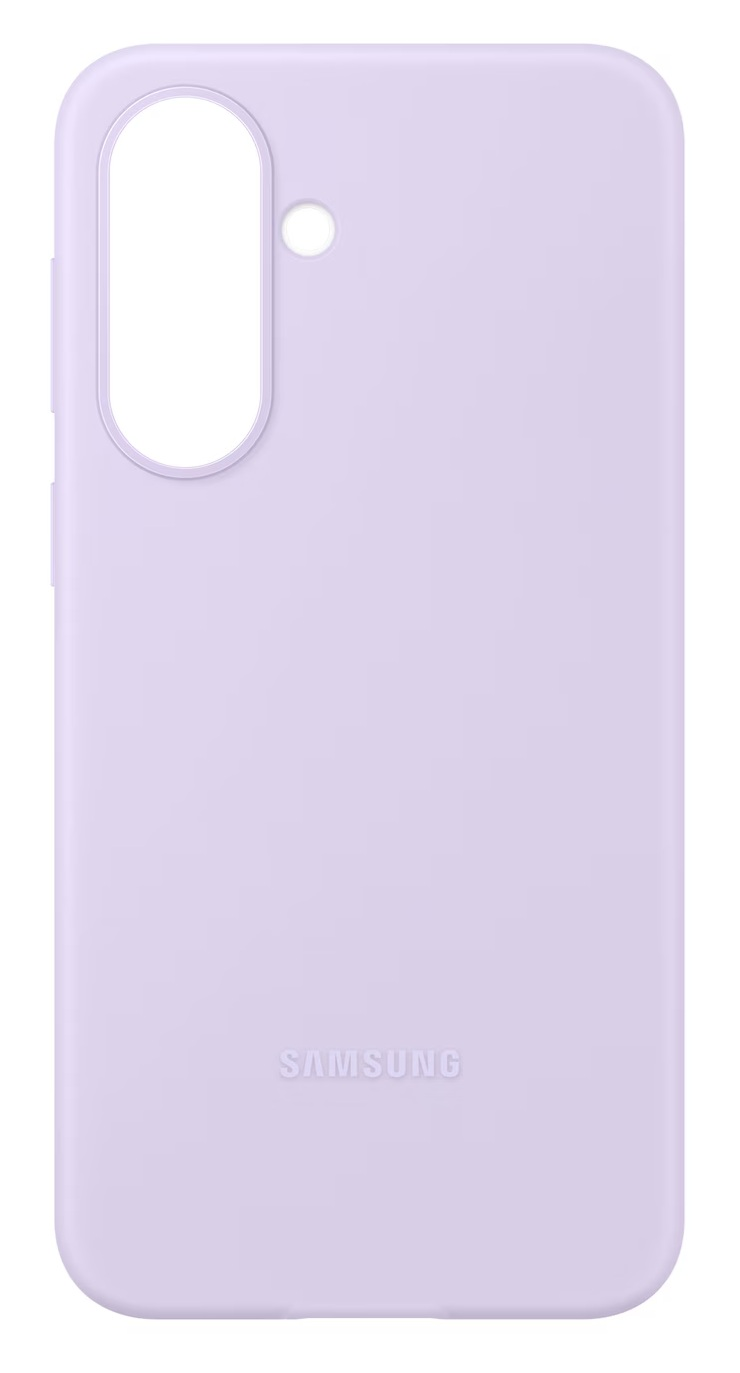 Lawendowe silikonowe etui na telefon z wycięciem na aparat z tyłu.