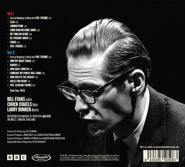 Schwarz-weiße Rückseite eines Albumcovers mit einem Mann im Anzug und Brille, links Trackliste.