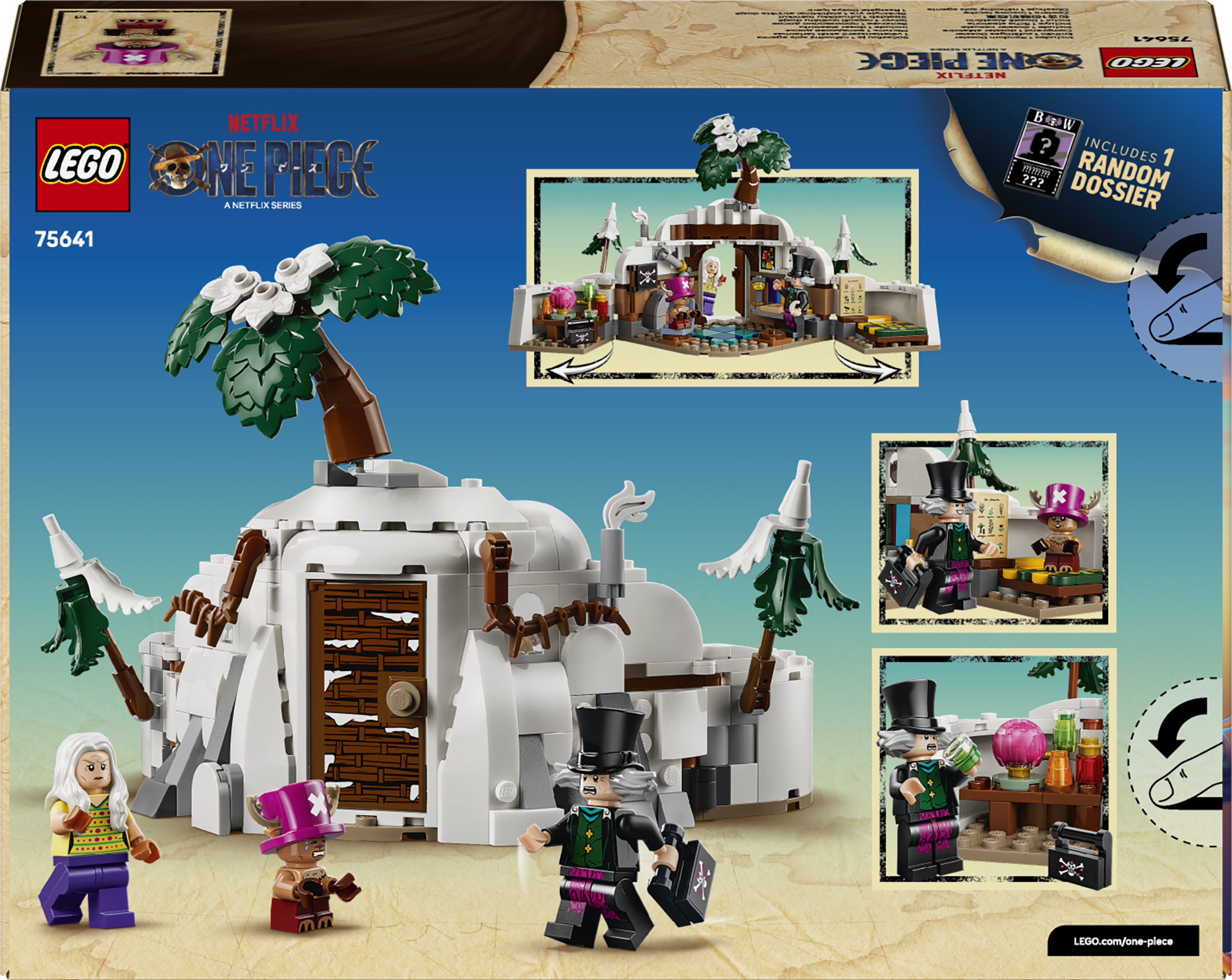 Lego One Piece Set mit Figuren und einem weißen Gebäude.
