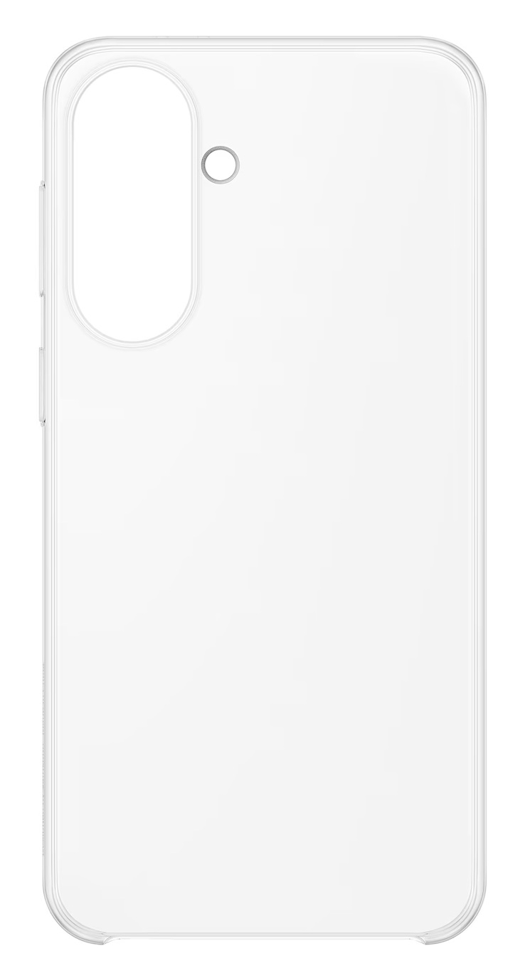 Przezroczyste etui na telefon z wycięciem na aparat z tyłu.