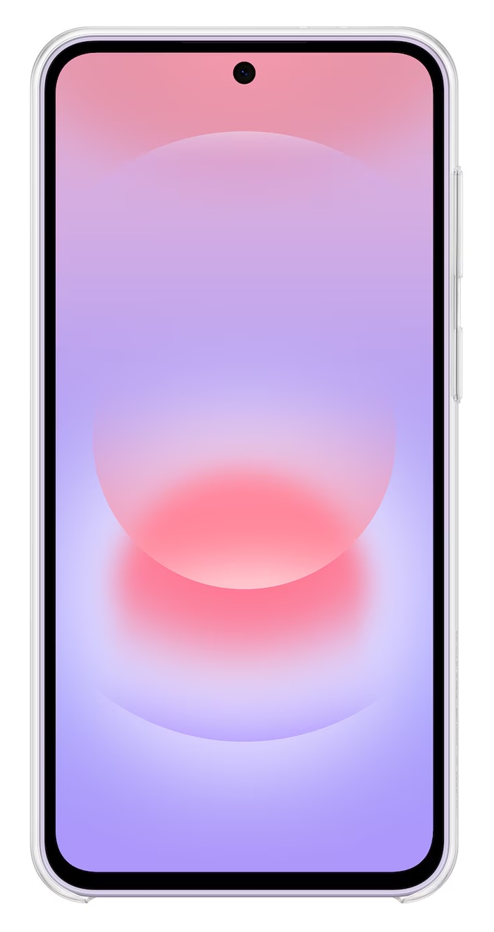 Smartfon z fioletowo-różową tapetą z gradientem.