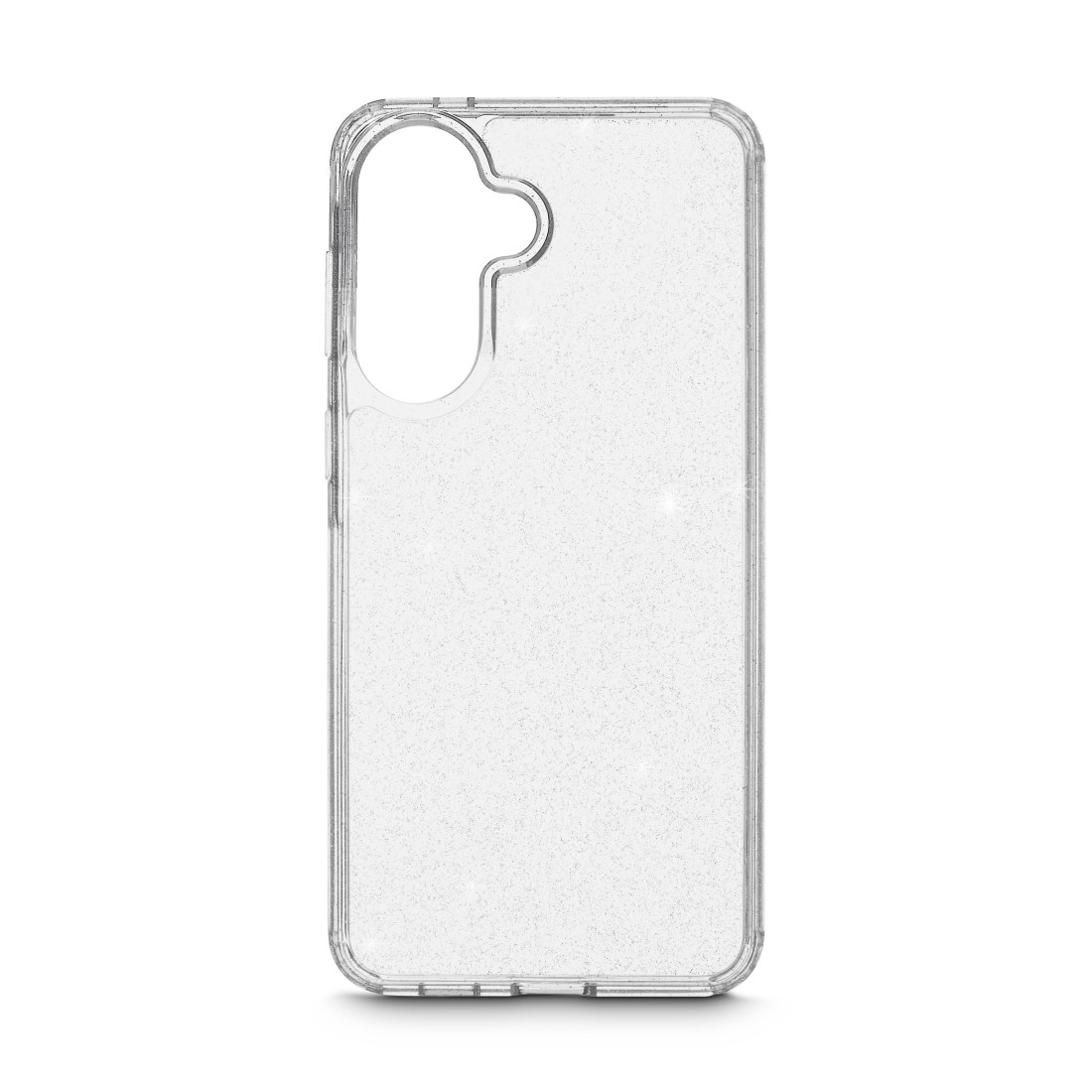 Transparente Handyhülle mit Glitzerpartikeln und Aussparung für die Kamera.