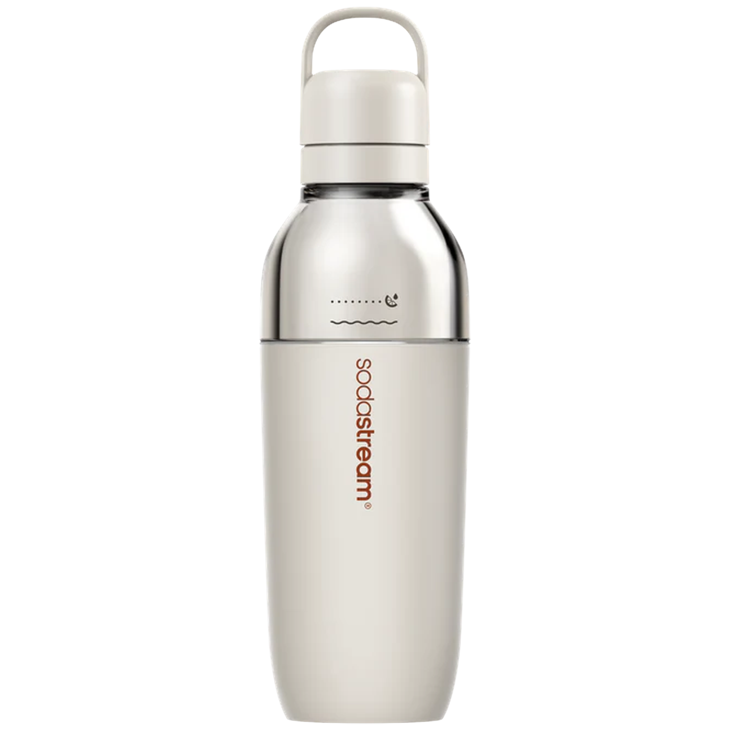 Une bouteille SodaStream blanche avec un haut transparent et une anse.