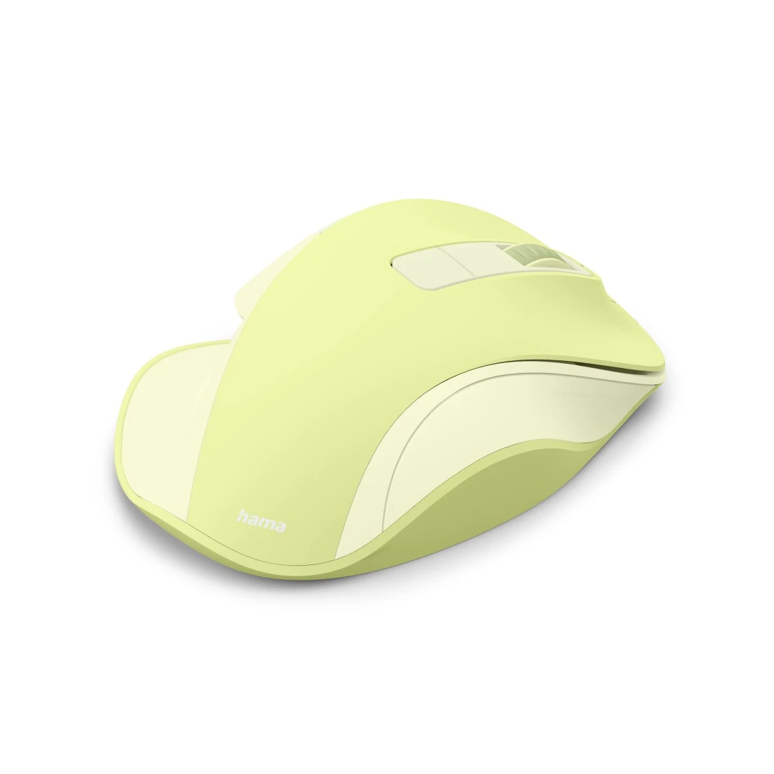 Jasnozielona mysz ergonomiczna z logo Hama na białym tle.