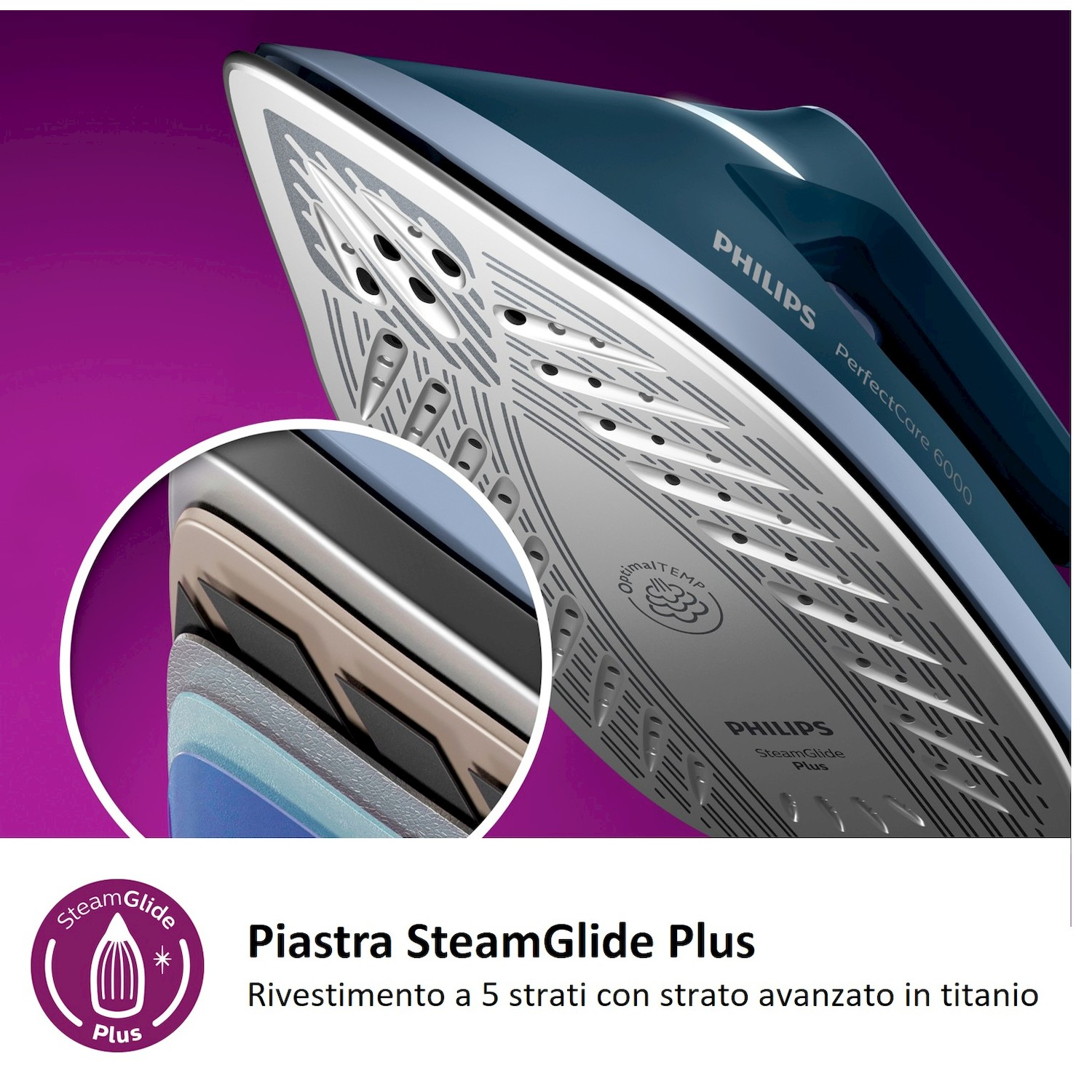 Ferro da stiro a vapore con piastra SteamGlide Plus, rivestimento 5 strati.