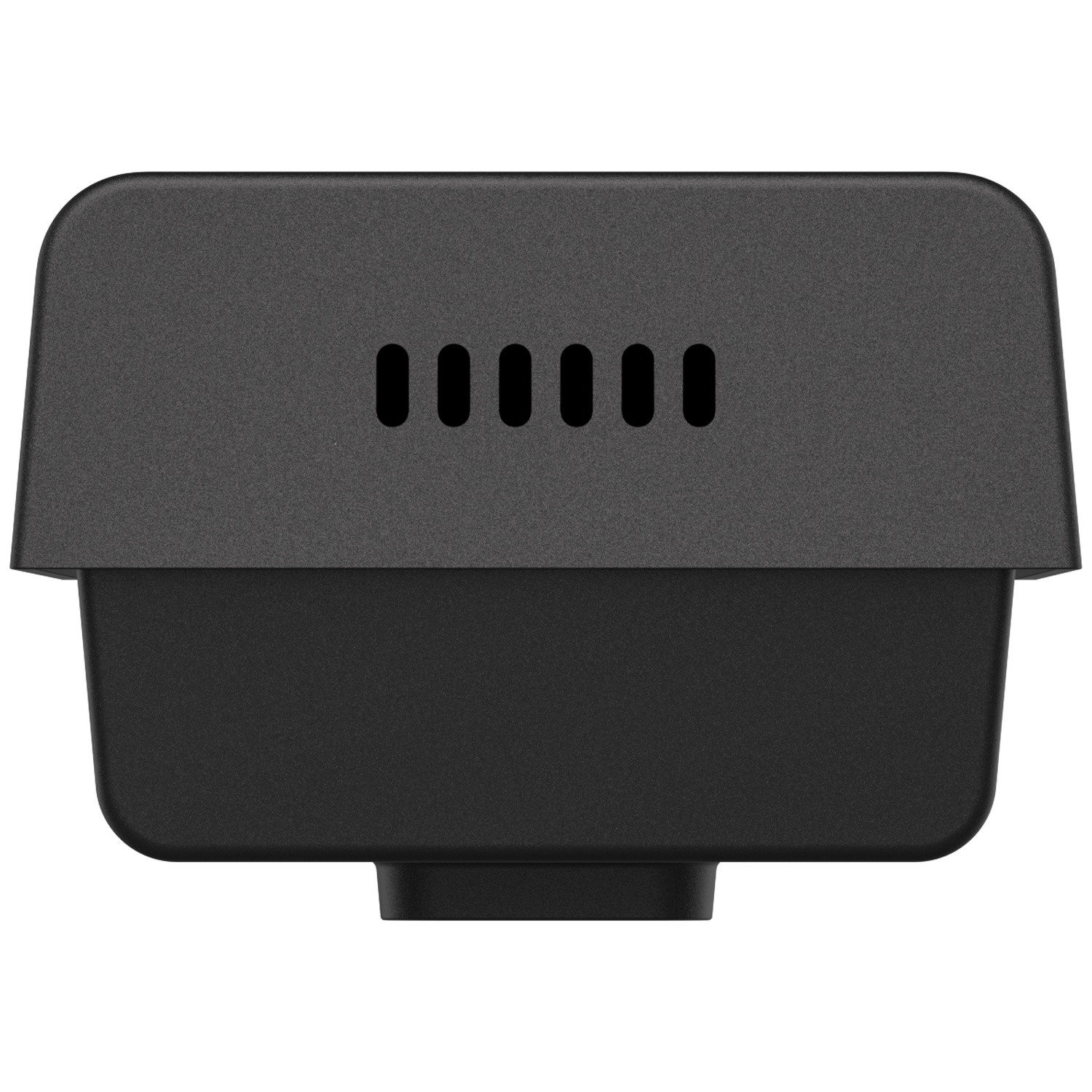 Un appareil rectangulaire noir avec des fentes de ventilation sur le dessus.