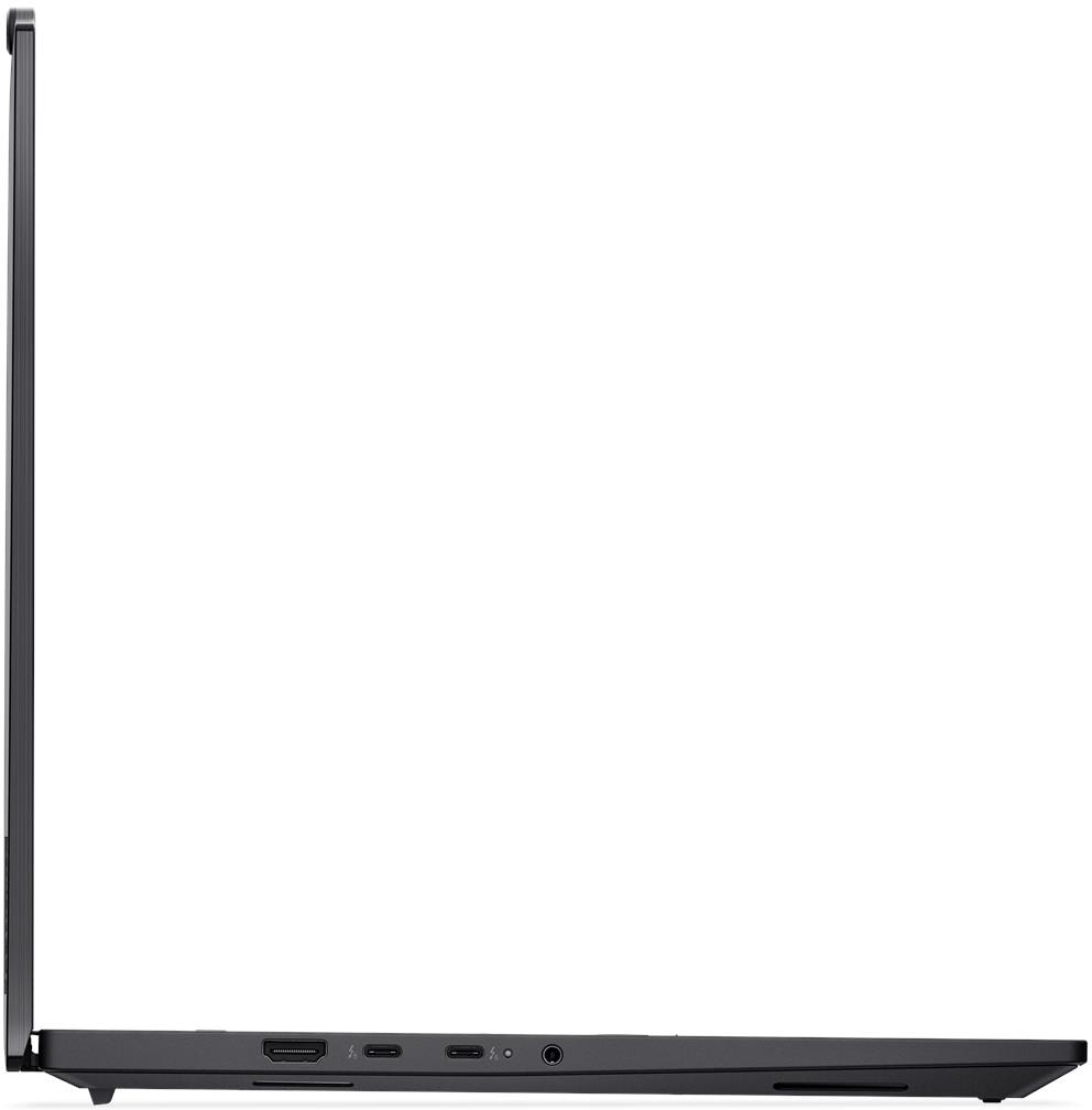 Fekete laptop oldalról nézve, HDMI, USB-C és jack csatlakozókkal.