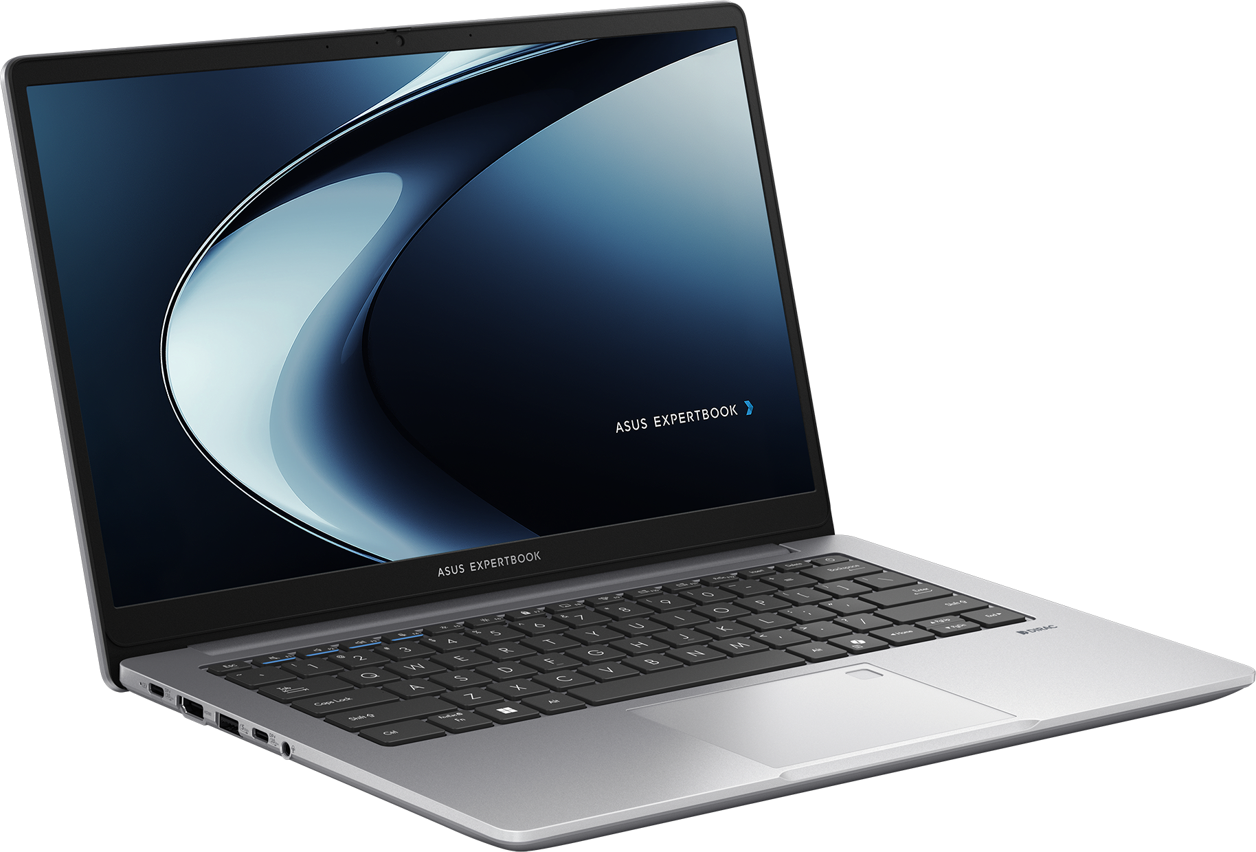 Un ordinateur portable ouvert avec un corps gris argenté et un clavier rétroéclairé.
