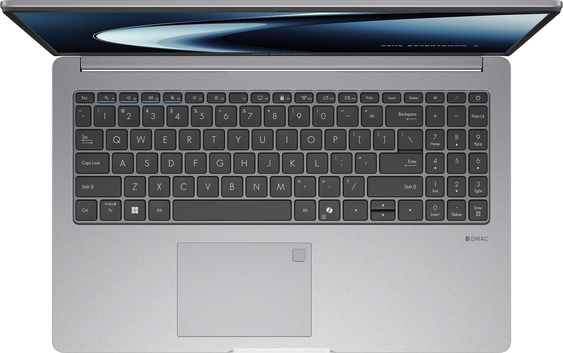 Grauer Laptop mit geöffnetem Bildschirm und Tastatur.