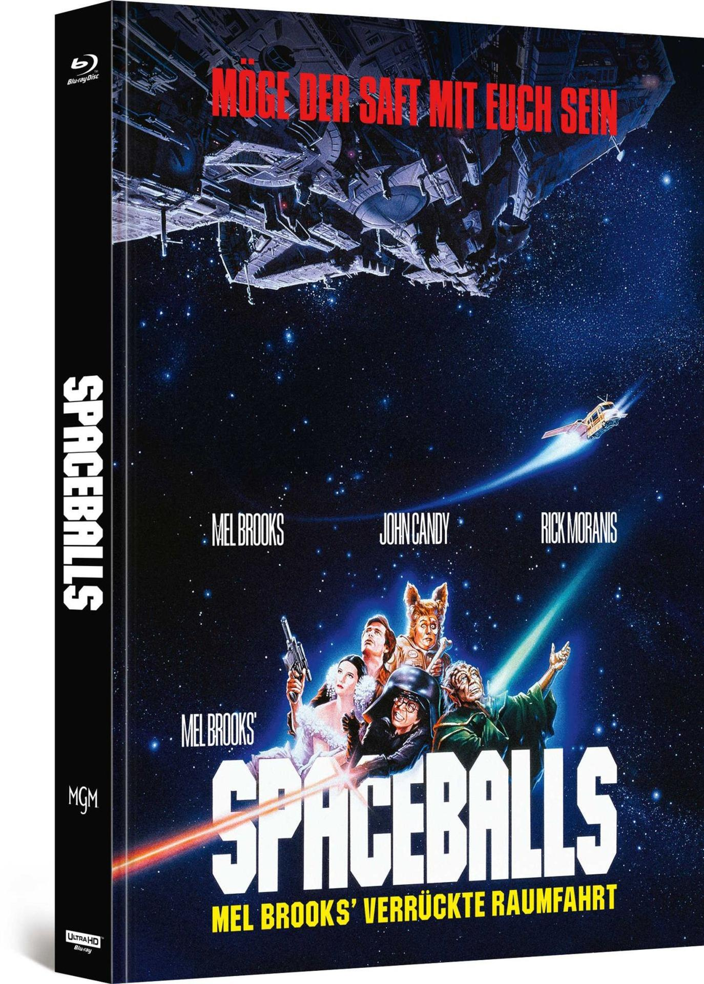 Spaceballs Blu-ray Cover: Weltraum, Raumschiff, Charaktere, Titel.