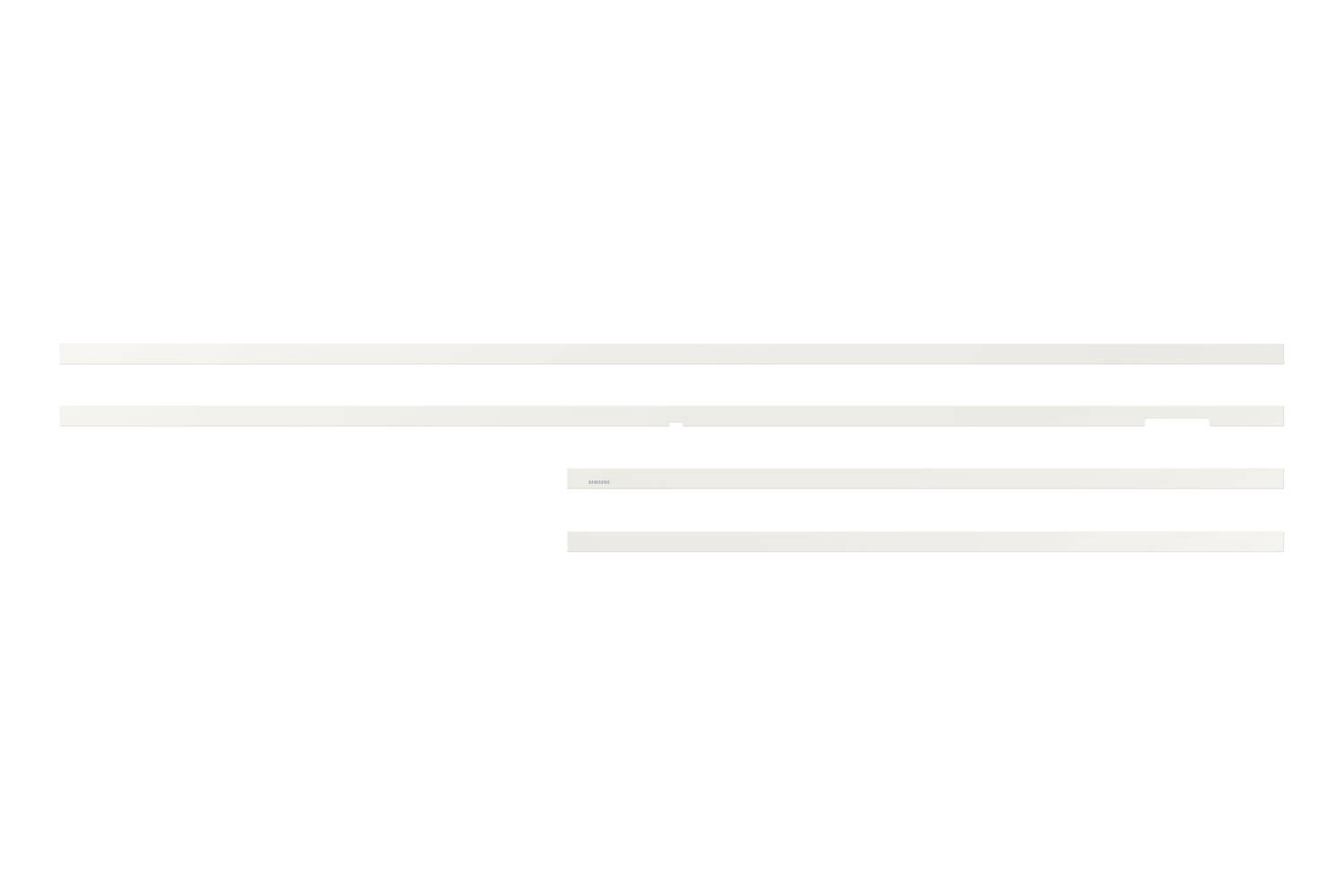 Un fondo blanco con cuatro líneas blancas horizontales. El logo de Samsung está abajo a la izquierda.