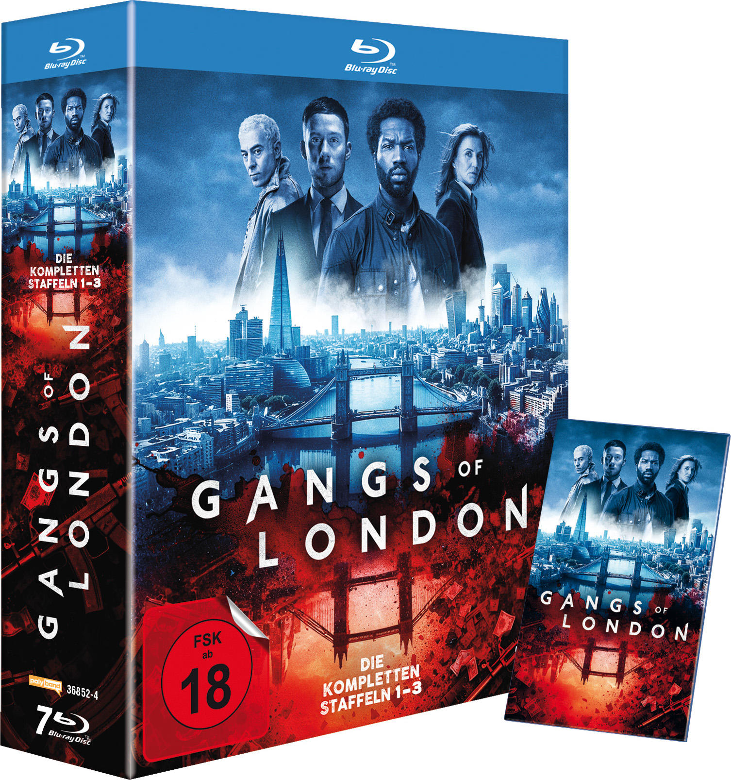 Blu-ray Box "Gangs of London" mit vier Personen vor Londoner Skyline.