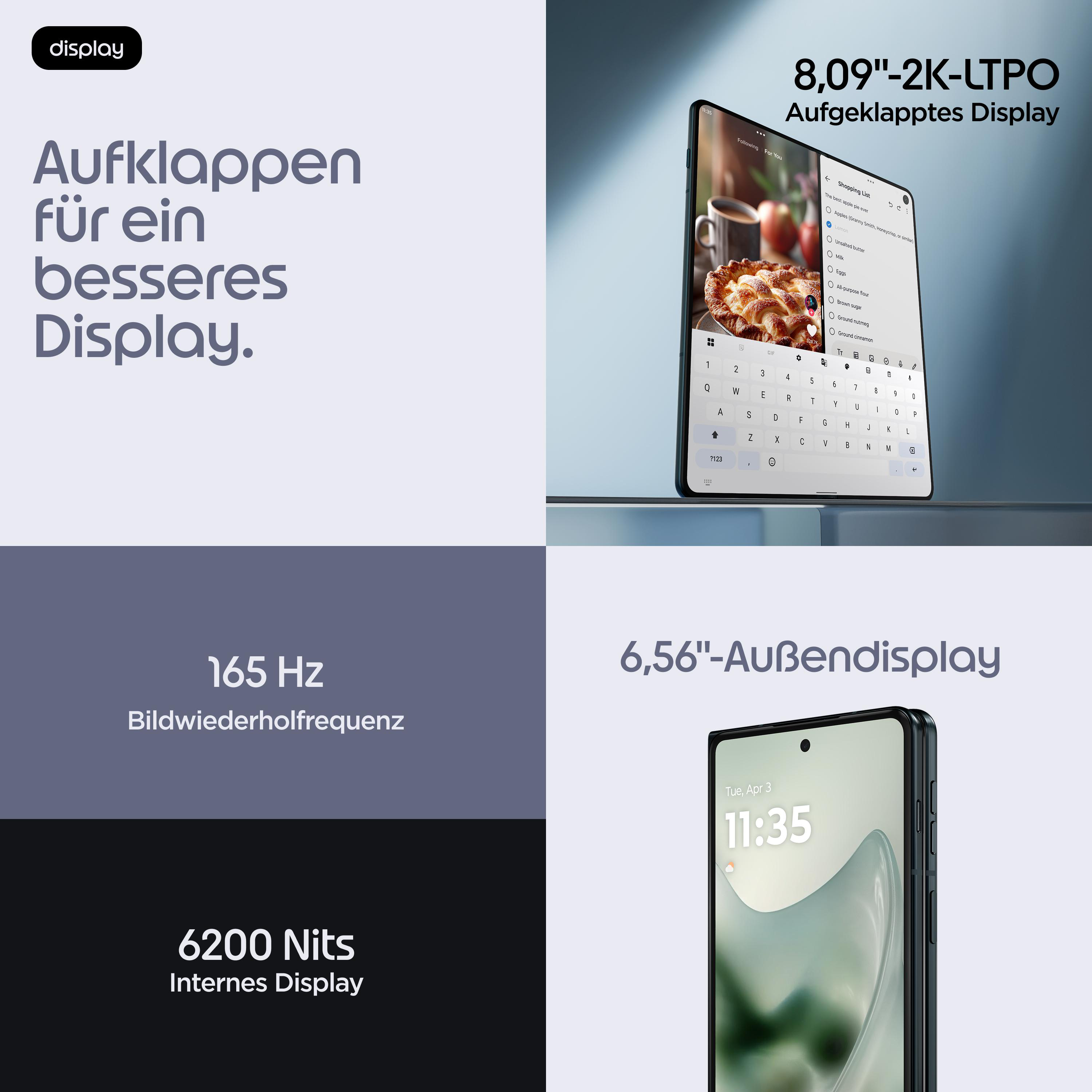 Ein Smartphone mit aufklappbarem 8,09-Zoll-2K-LTPO-Display und 6,56-Zoll-Außendisplay.