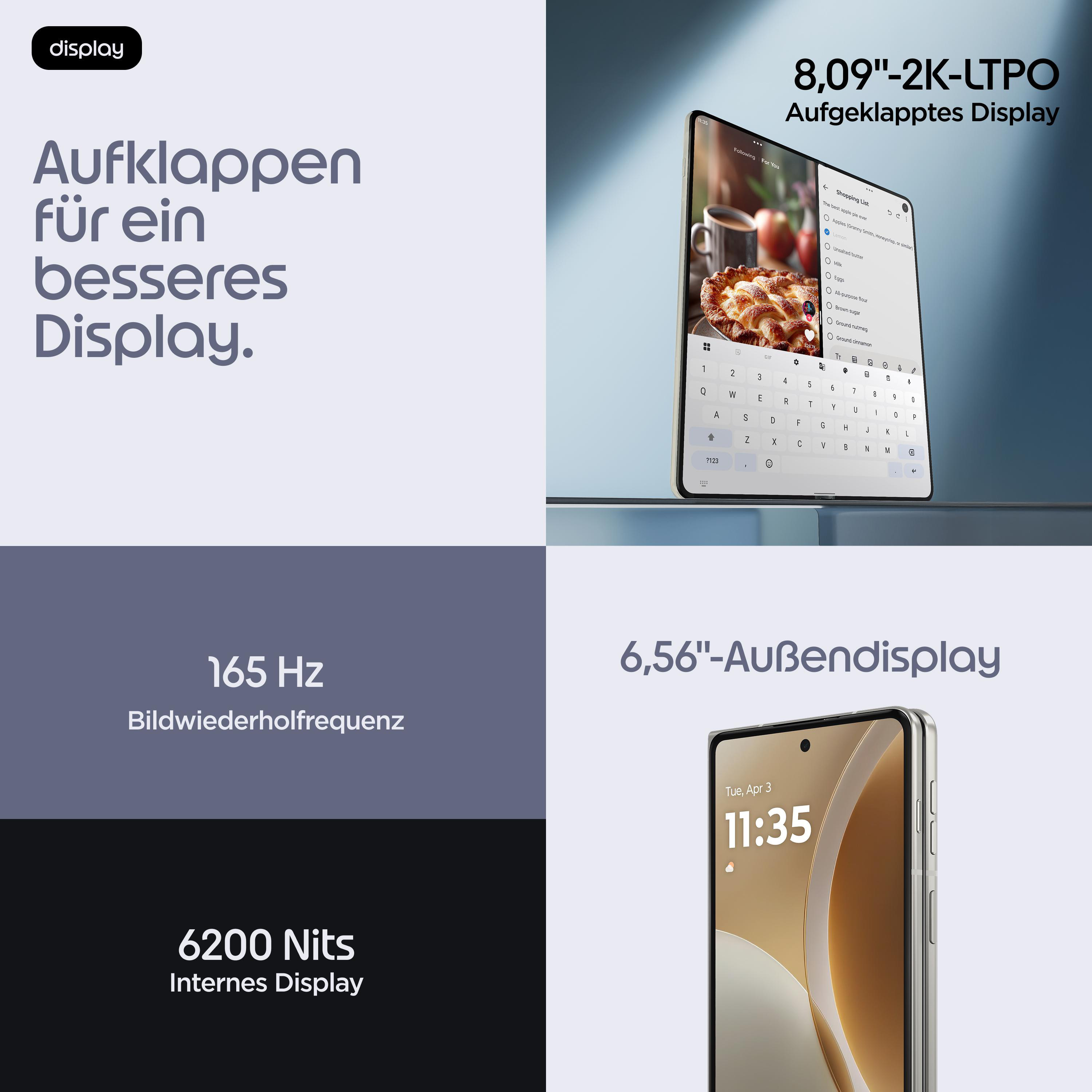 Ein aufklappbares Handy mit großem Hauptdisplay und kleinerem Außendisplay.