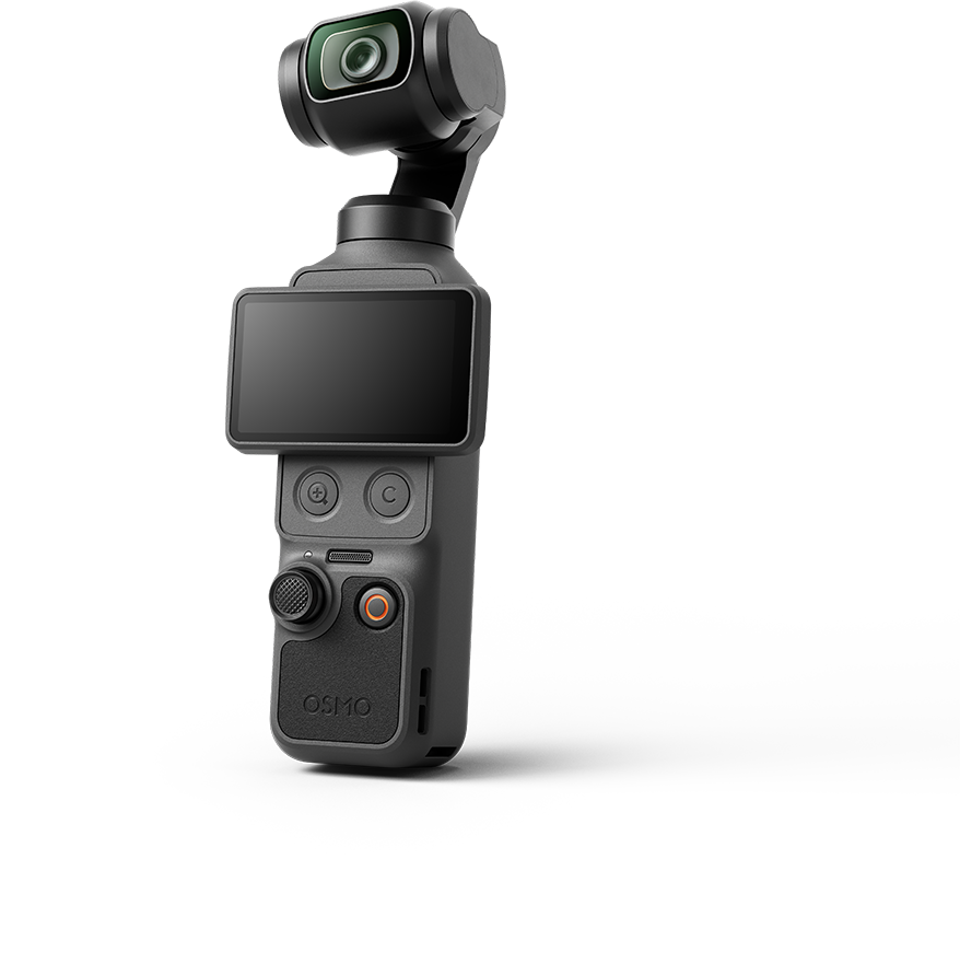 Fekete DJI Osmo Action 3 gimbal képernyővel és kamerával, fekete háttéren.