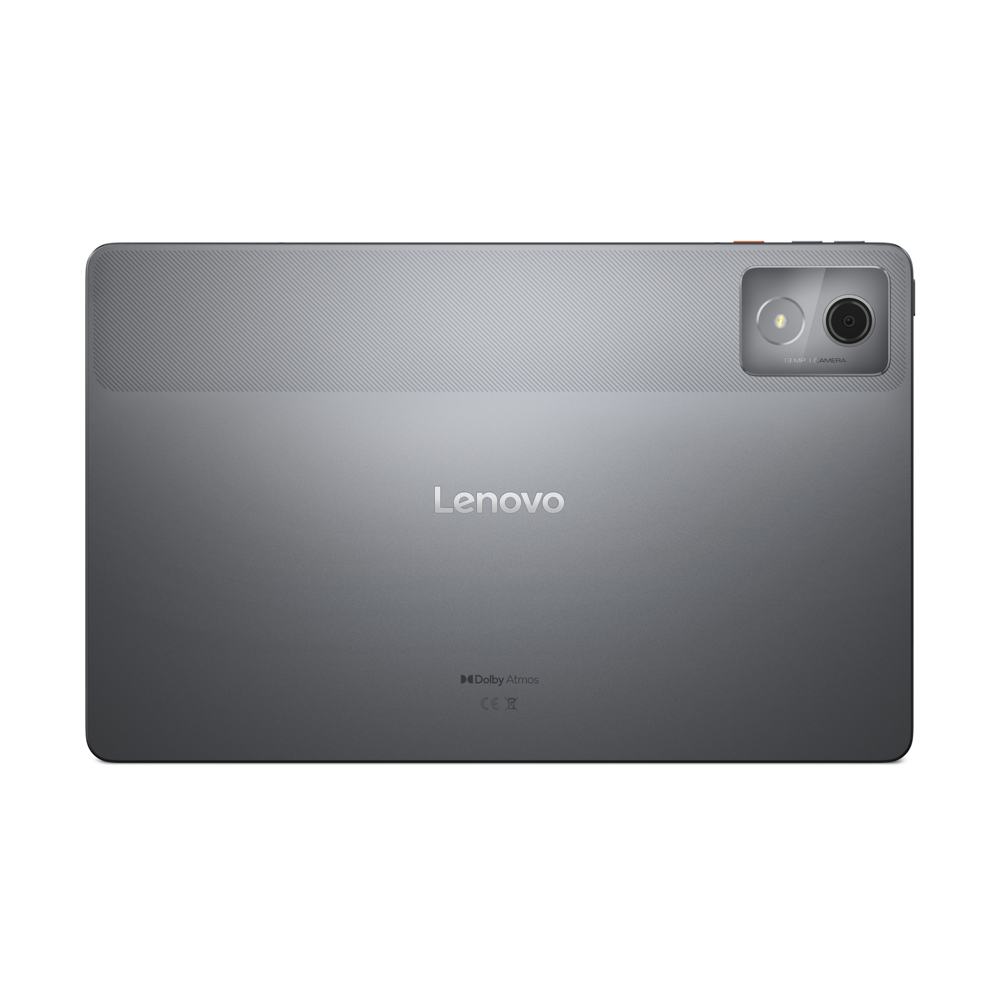 Tył szarego tabletu Lenovo z aparatem 13 MP i logo Dolby Atmos.