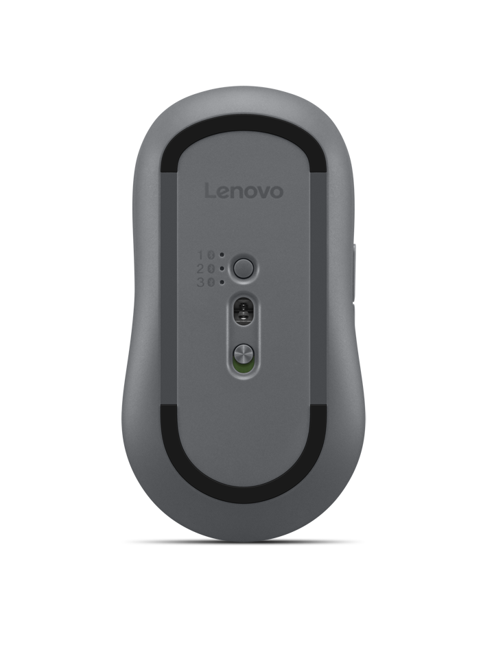 Spód szarej myszy komputerowej Lenovo z ustawieniami DPI.
