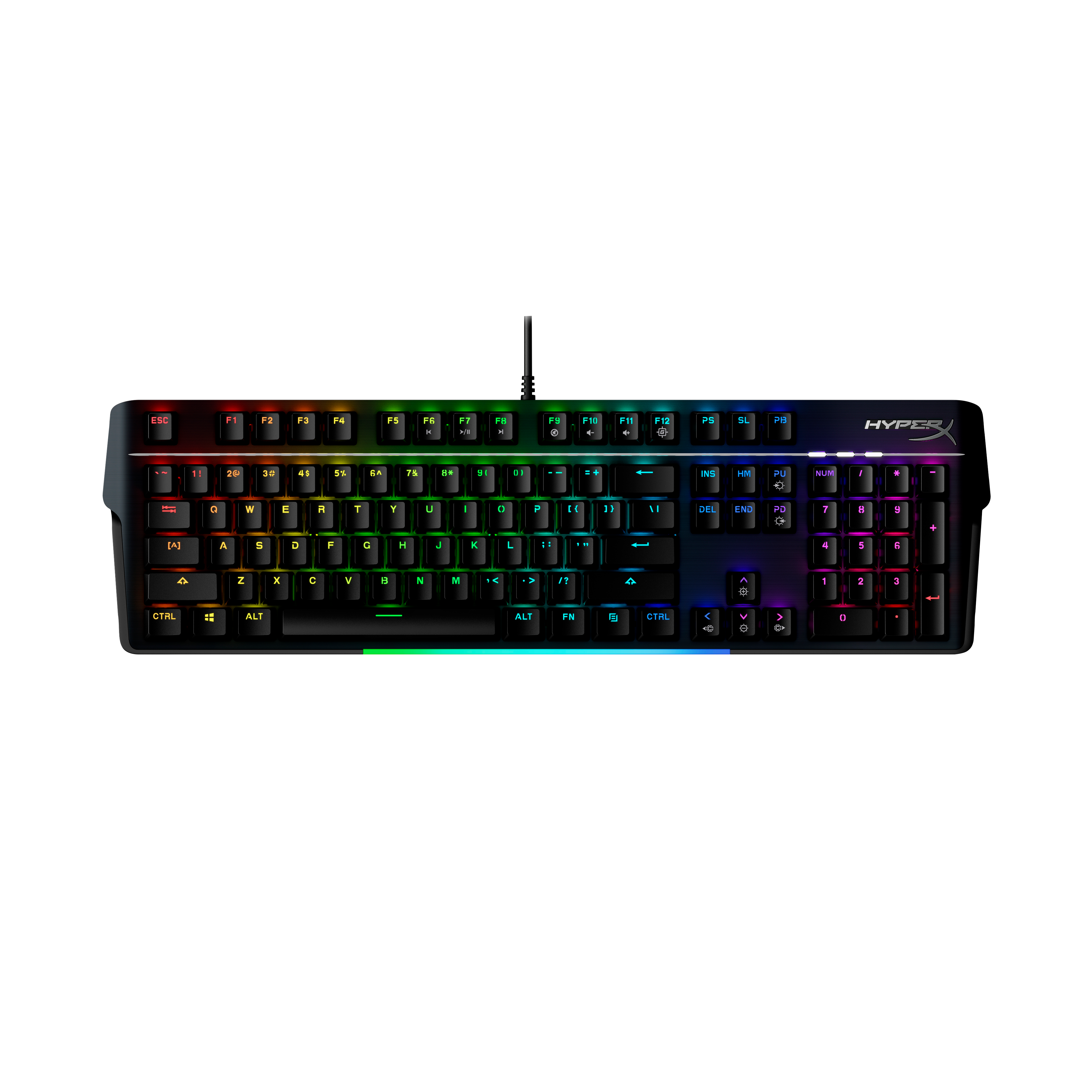 Czarna klawiatura gamingowa z podświetleniem RGB i logo HyperX.