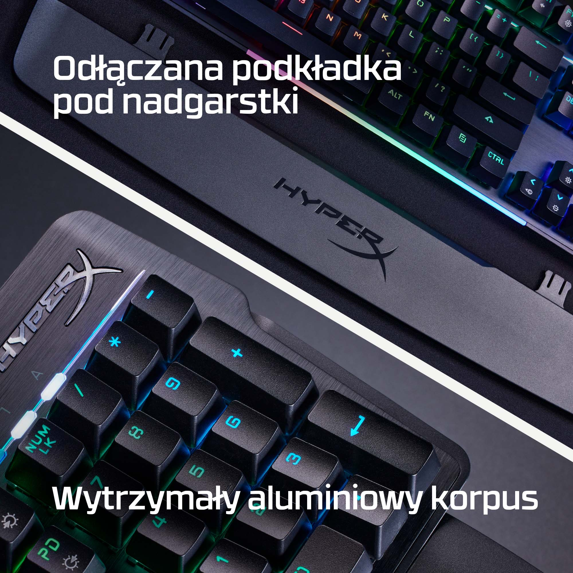 Odpinana podkładka pod nadgarstki i wytrzymała aluminiowa obudowa.